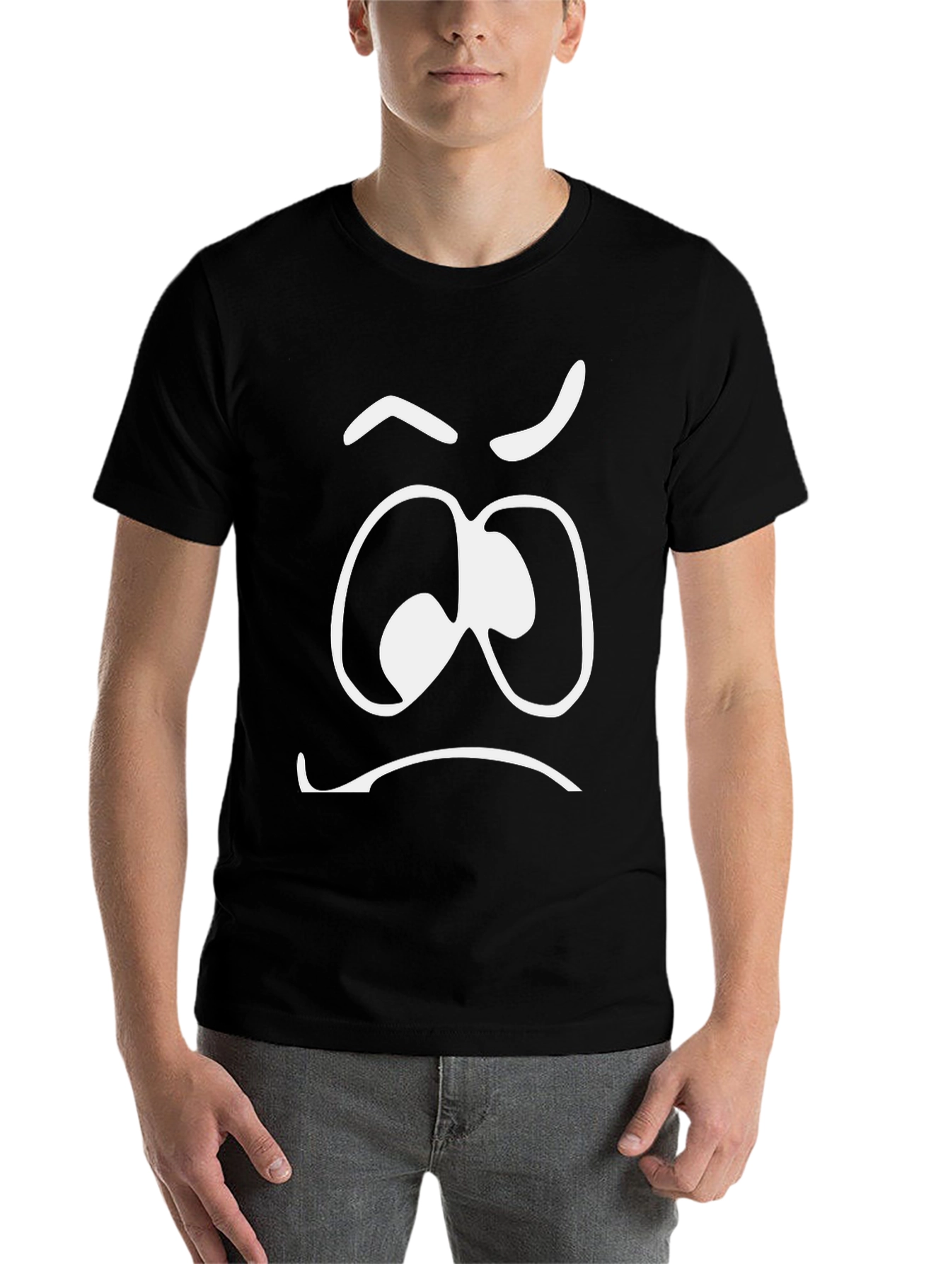Black Funny Grumpy Face Black T-Shirt view 7