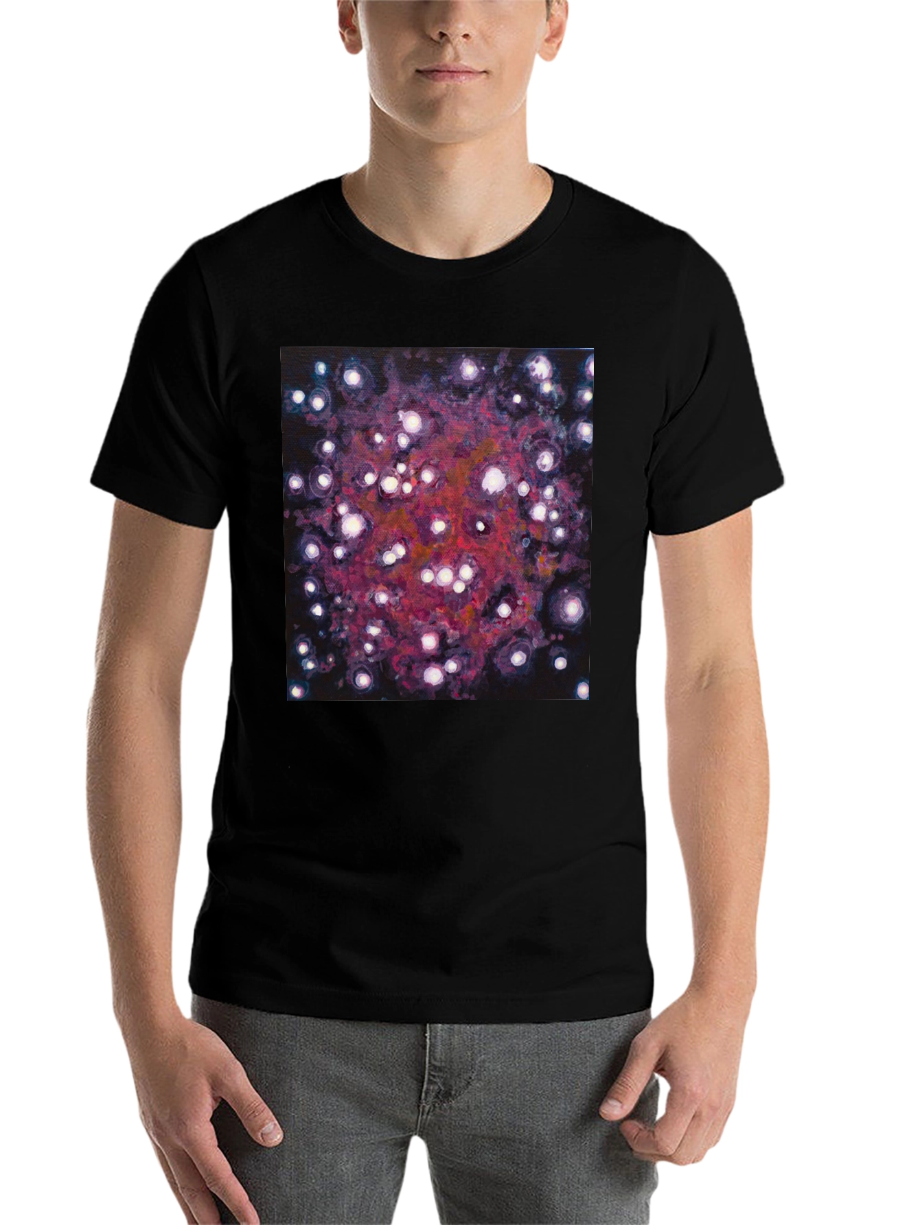 Black Abstract Galaxy Print Black T-Shirt view 7