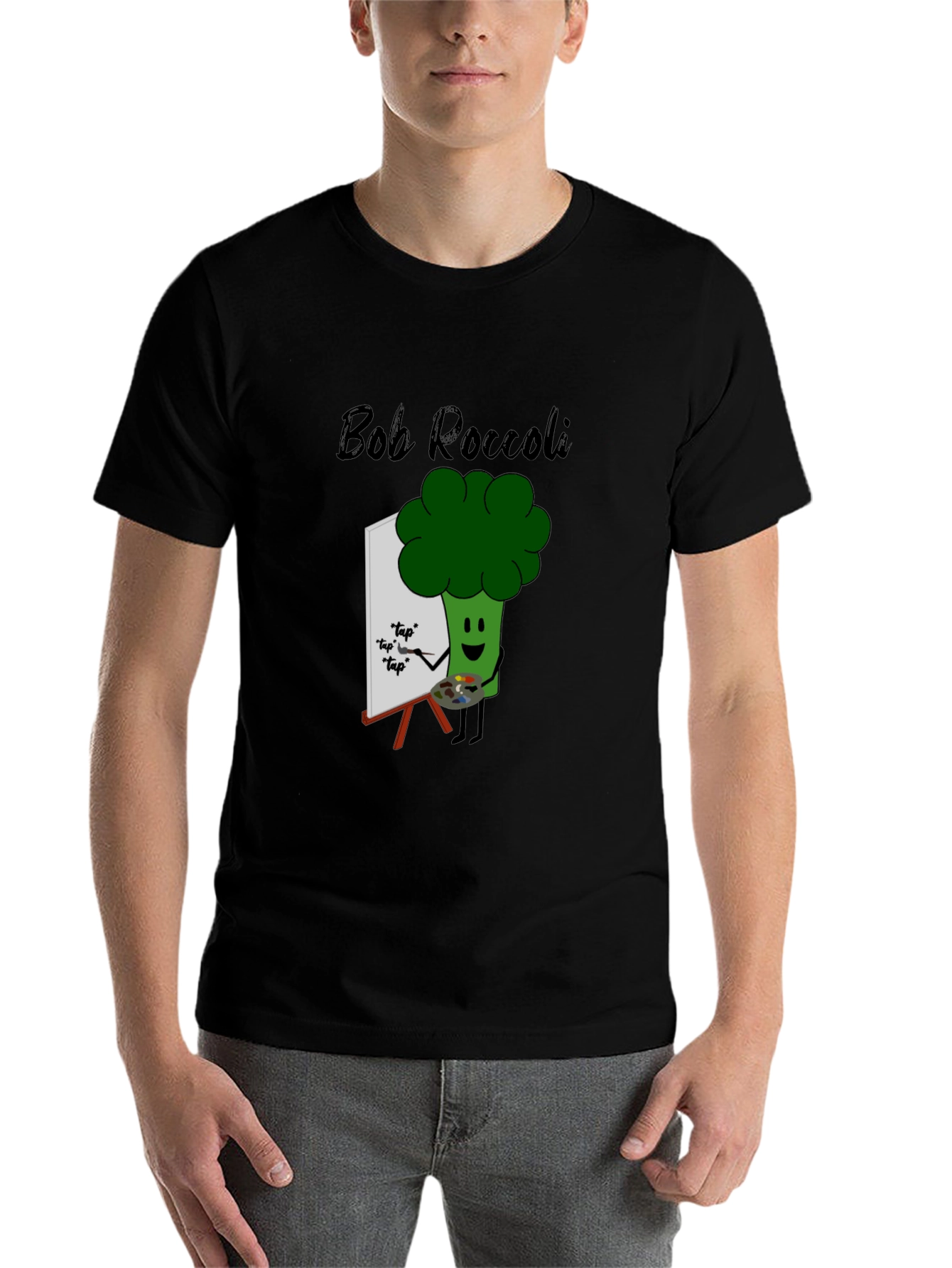 Black Bob Roccoli T-Shirt: Quirky Broccoli Artist Tee view 7