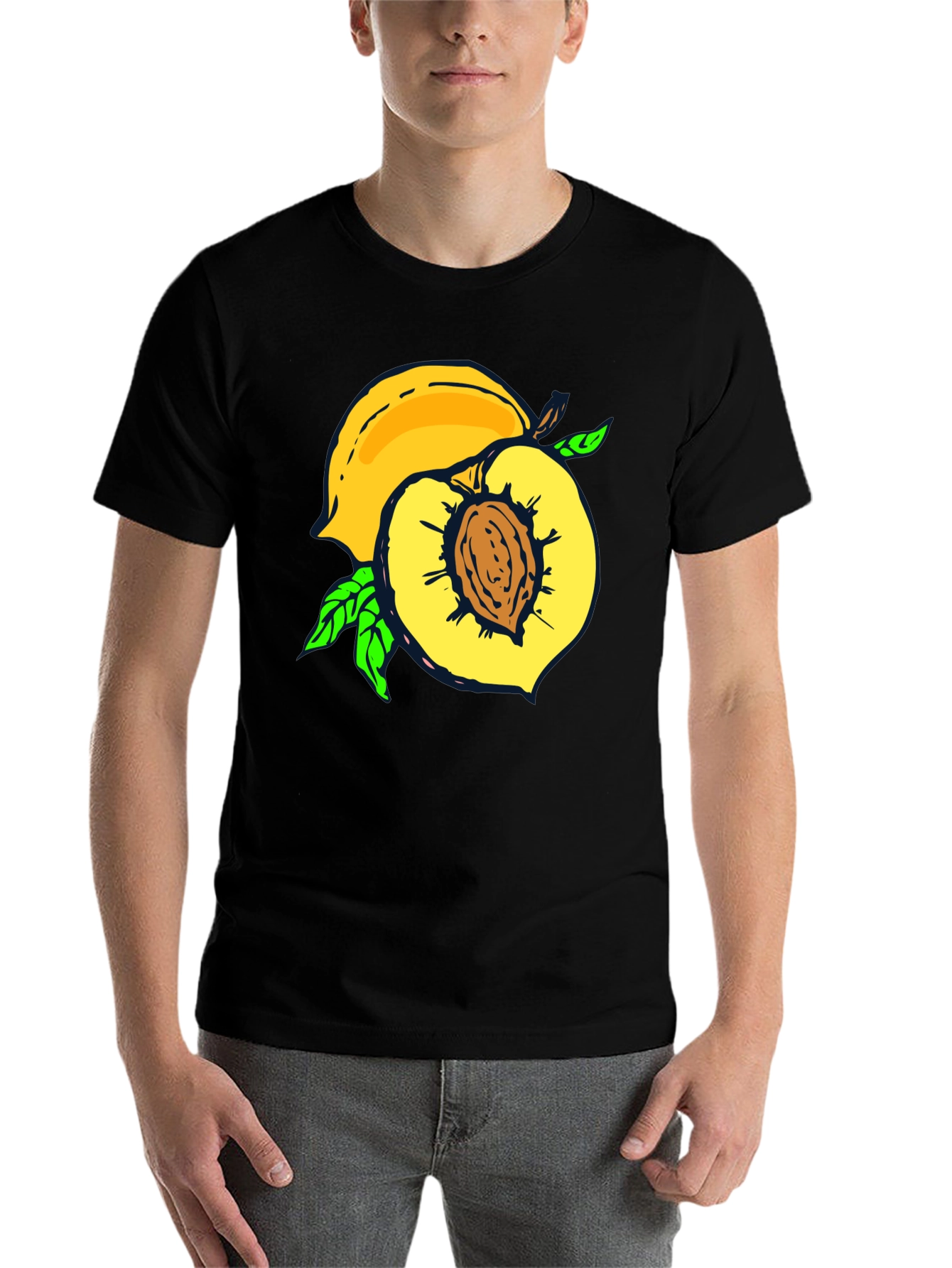 Black Peach Graphic Tee - Fruit Lover's Casual Black T-Shirt view 7