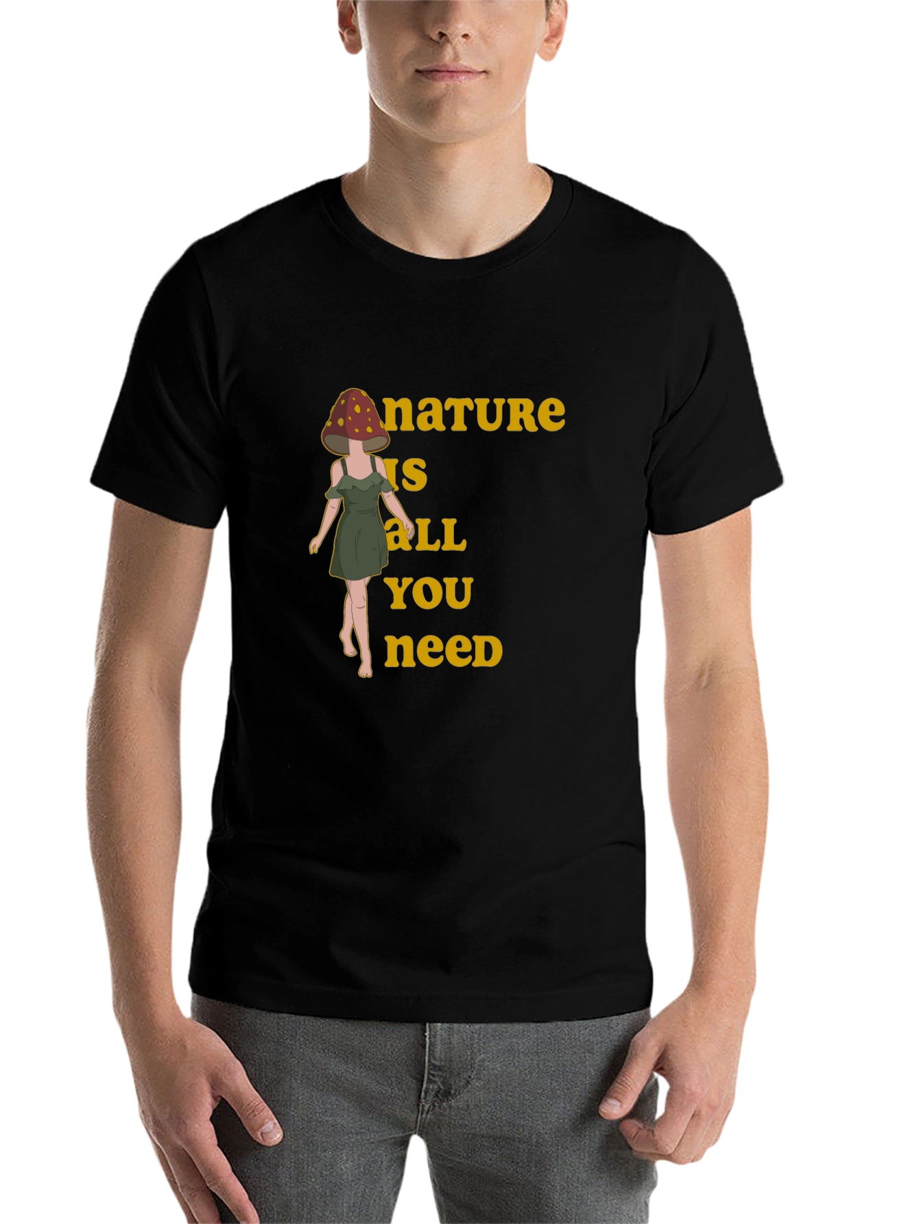 Black Nature is All You Need Mushroom Head T-Shirt view 7