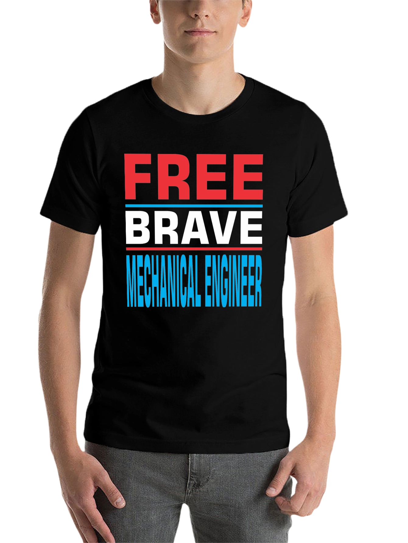 Black Free Brave Mechanical Engineer Novelty T-Shirt view 7