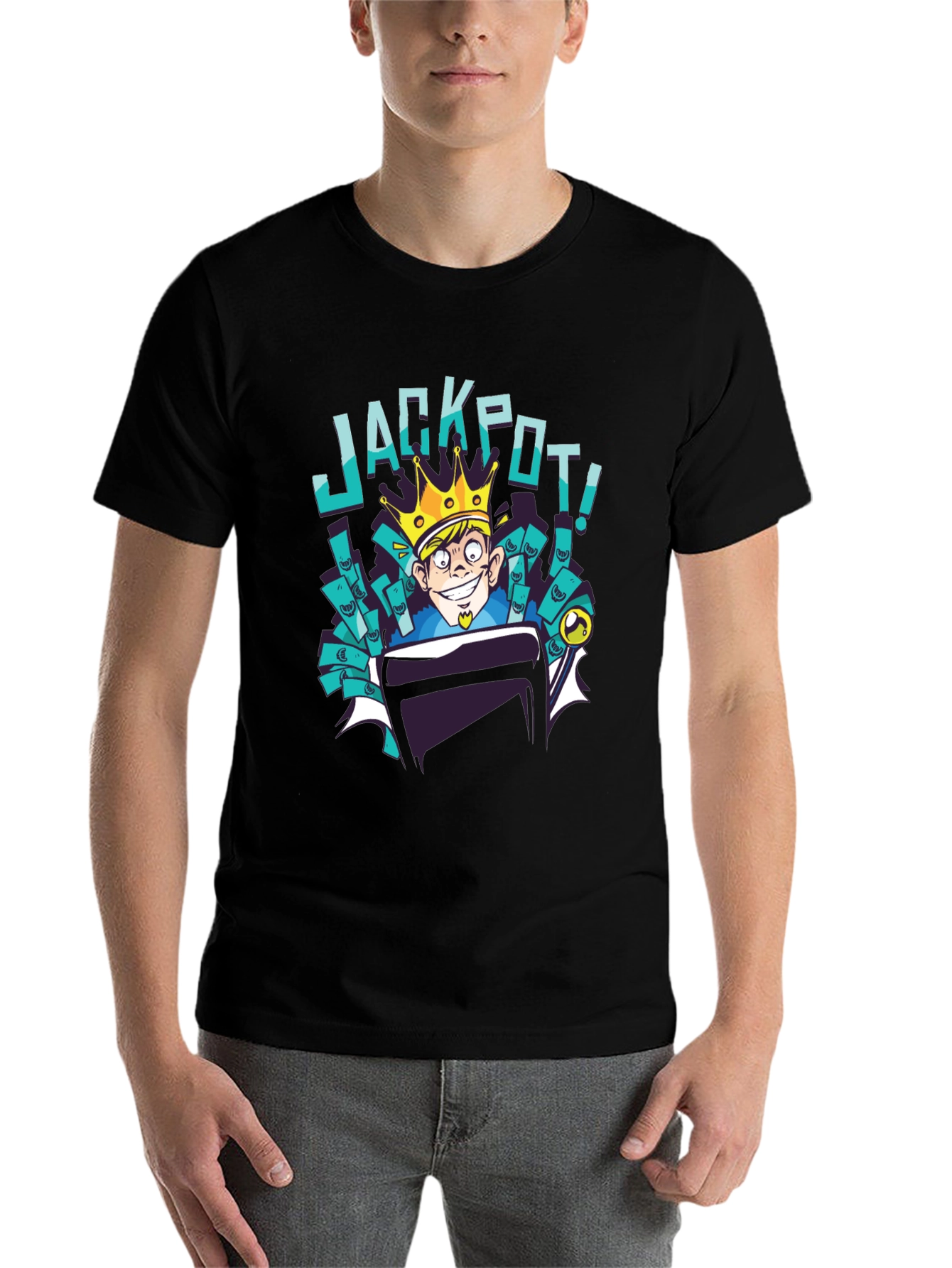 Black Jackpot Cartoon T-Shirt - Lucky King Design view 7