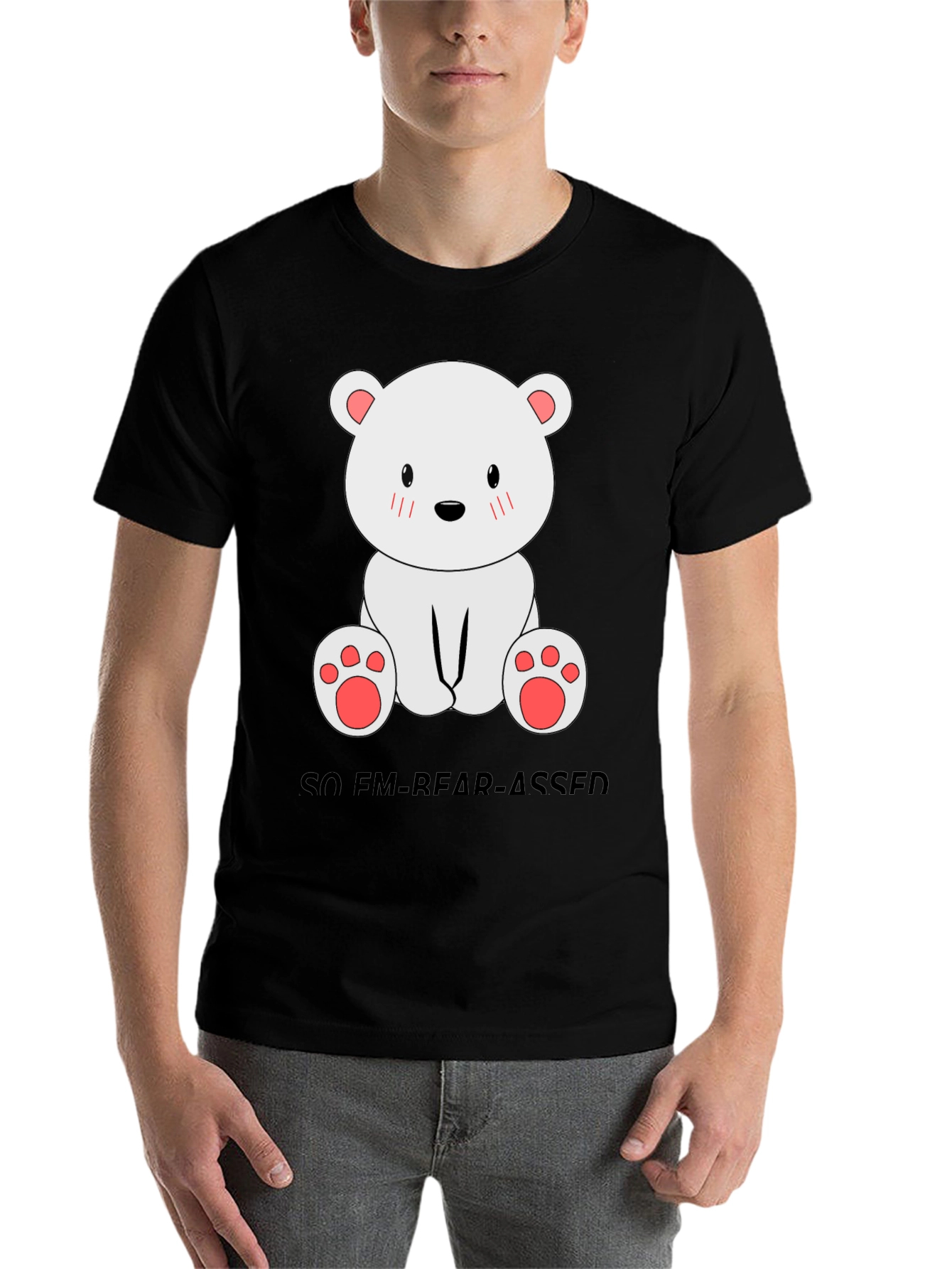 Black Funny Bear Pun T-Shirt - So Em-bear-assed! view 7