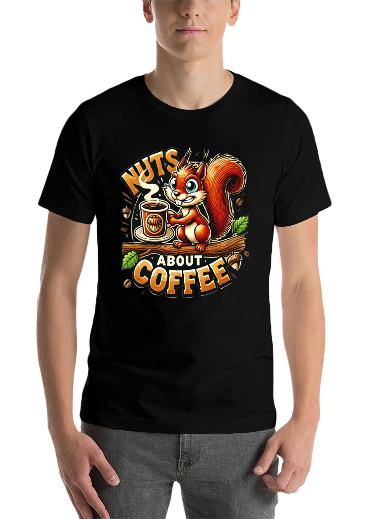 Black Nuts About Coffee Squirrel T-Shirt view 7