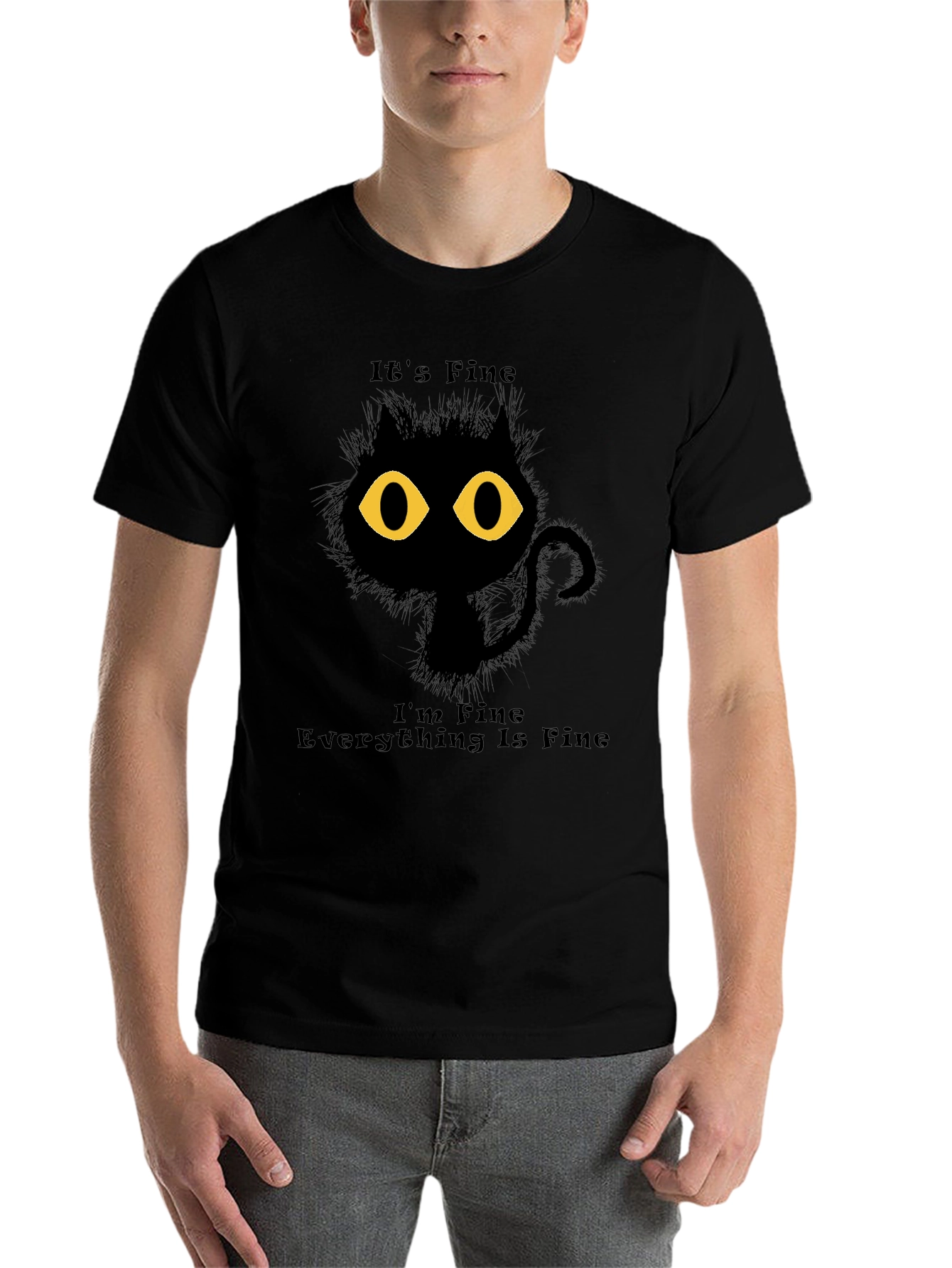 Black It's Fine Cat Graphic T-Shirt view 7