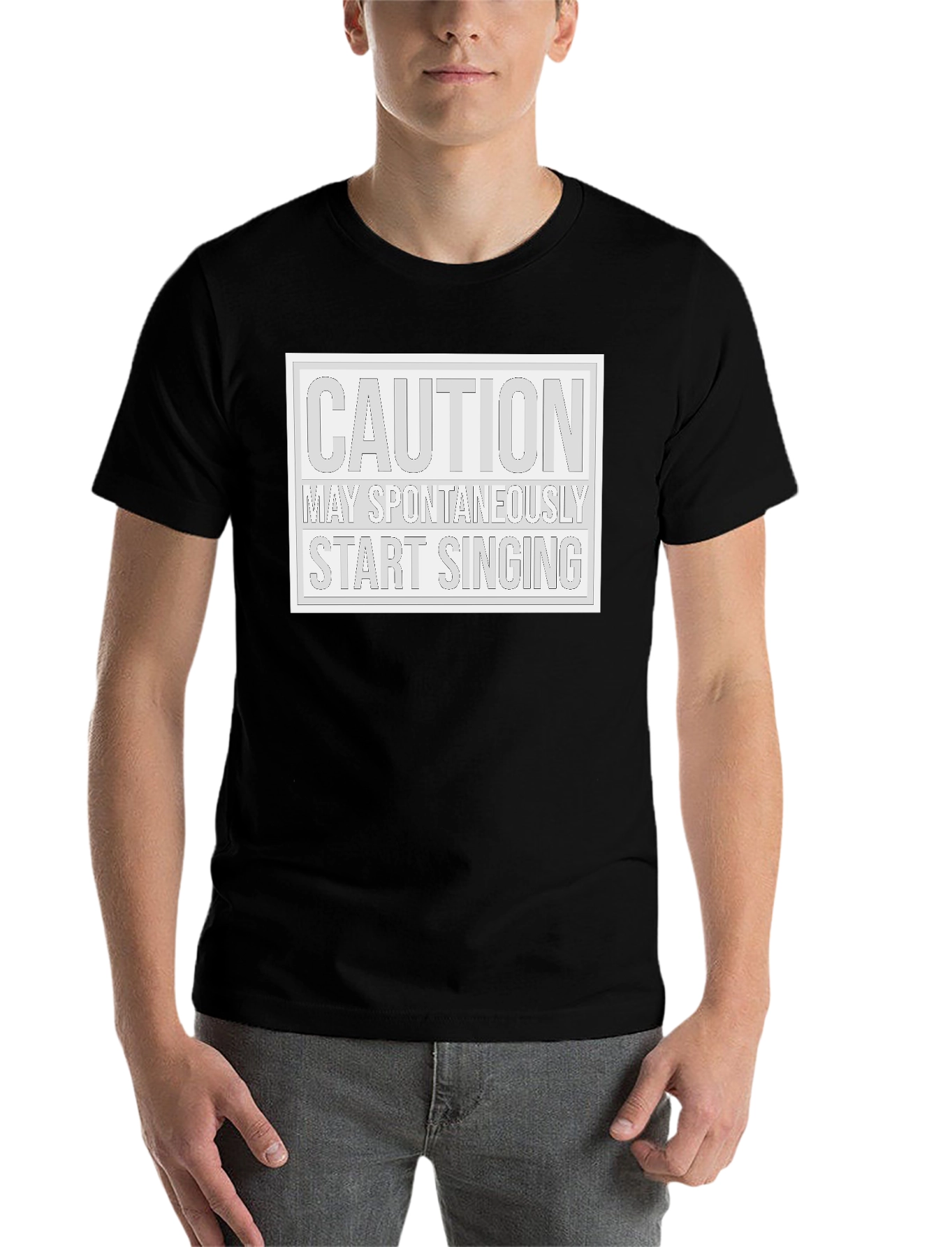 Black Caution May Spontaneously Start Singing Black T-Shirt view 7