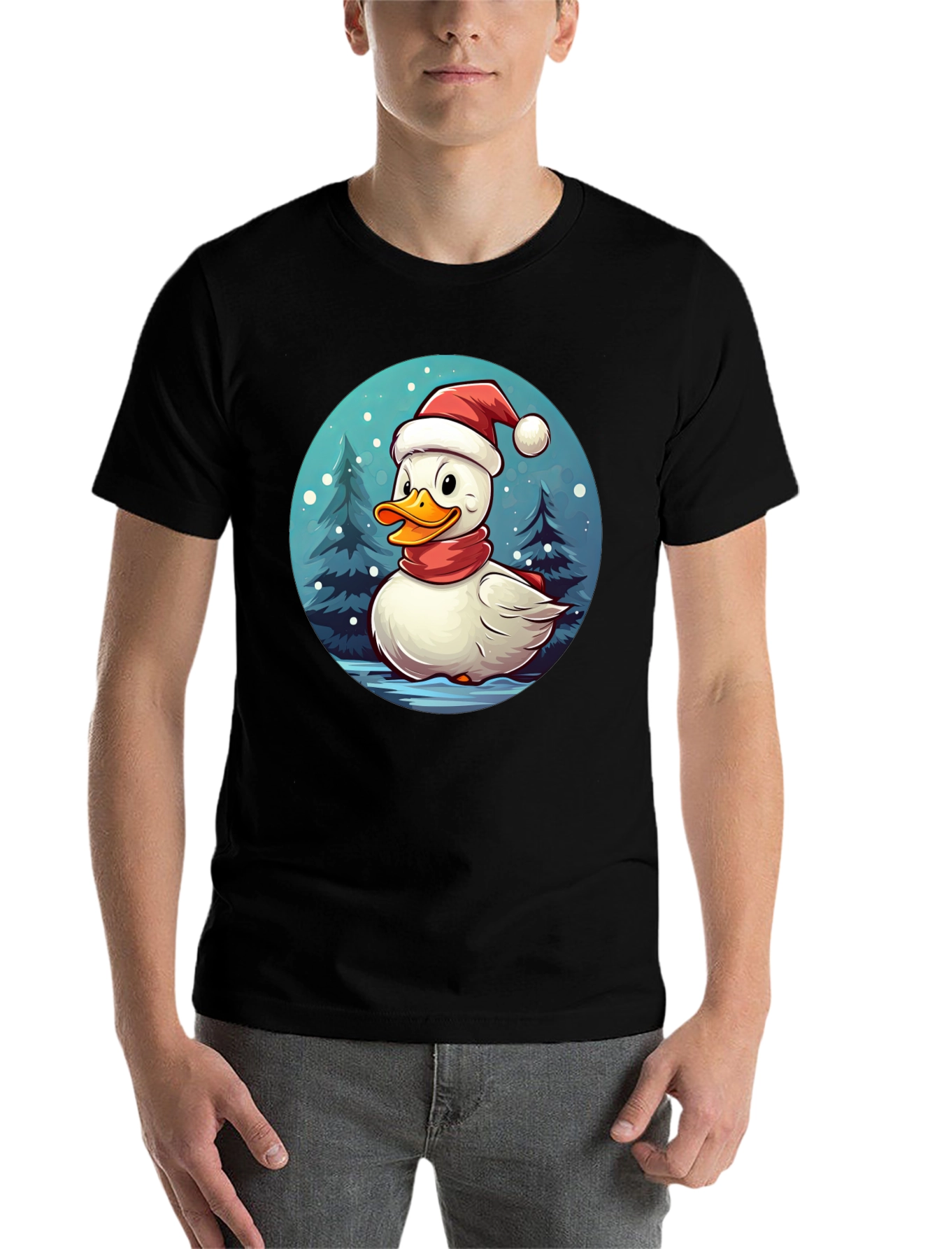 Black Festive Duck Holiday T-Shirt view 7