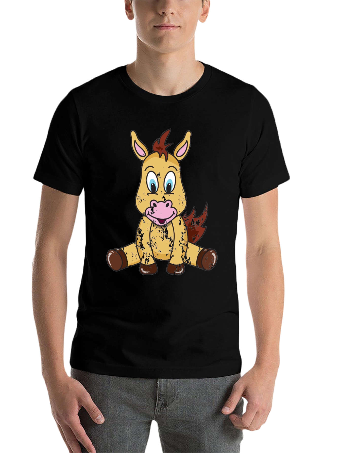 Black Cute Cartoon Horse T-Shirt view 7