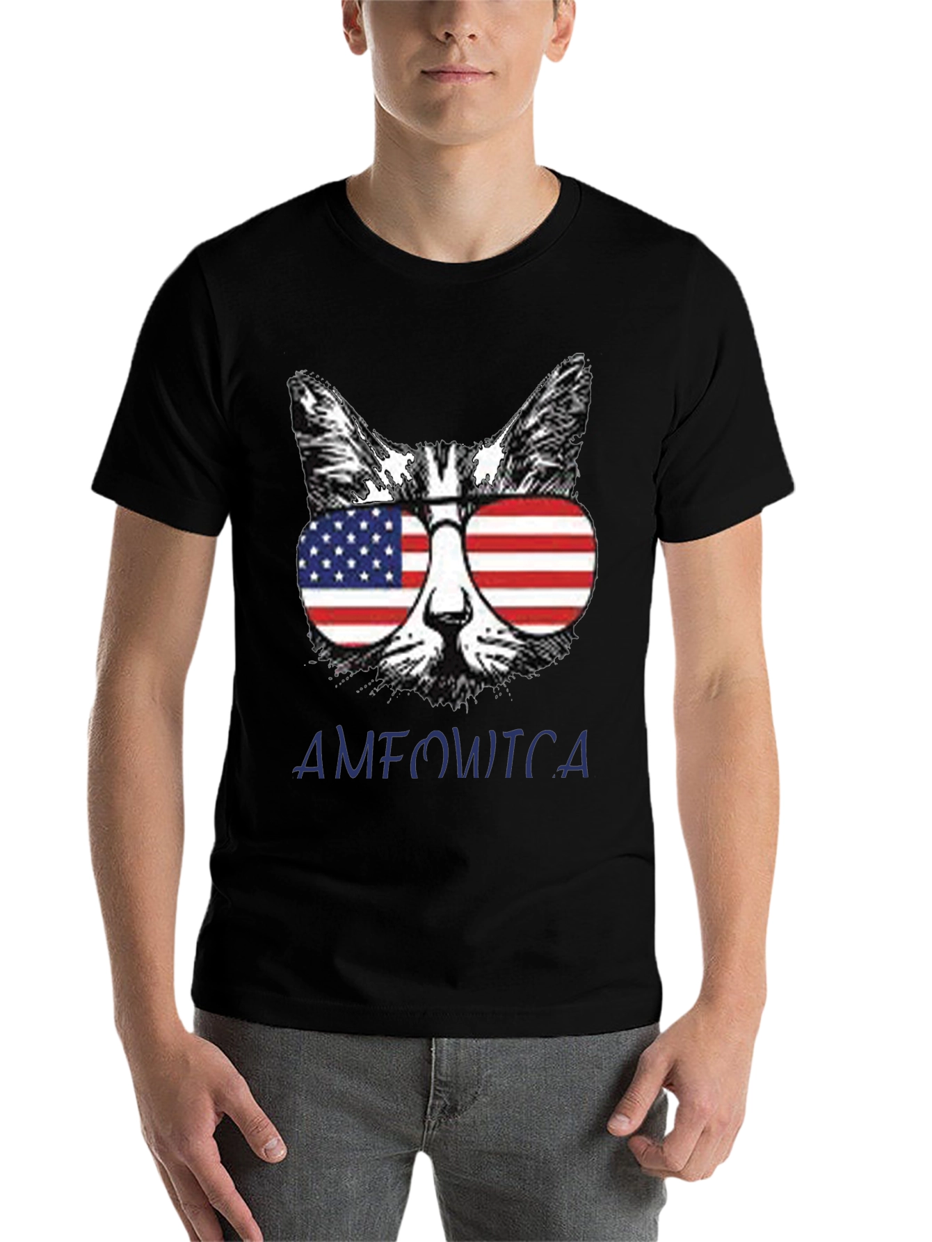 Black Patriotic Cat T-Shirt - "AMFOWTCA" Design view 7