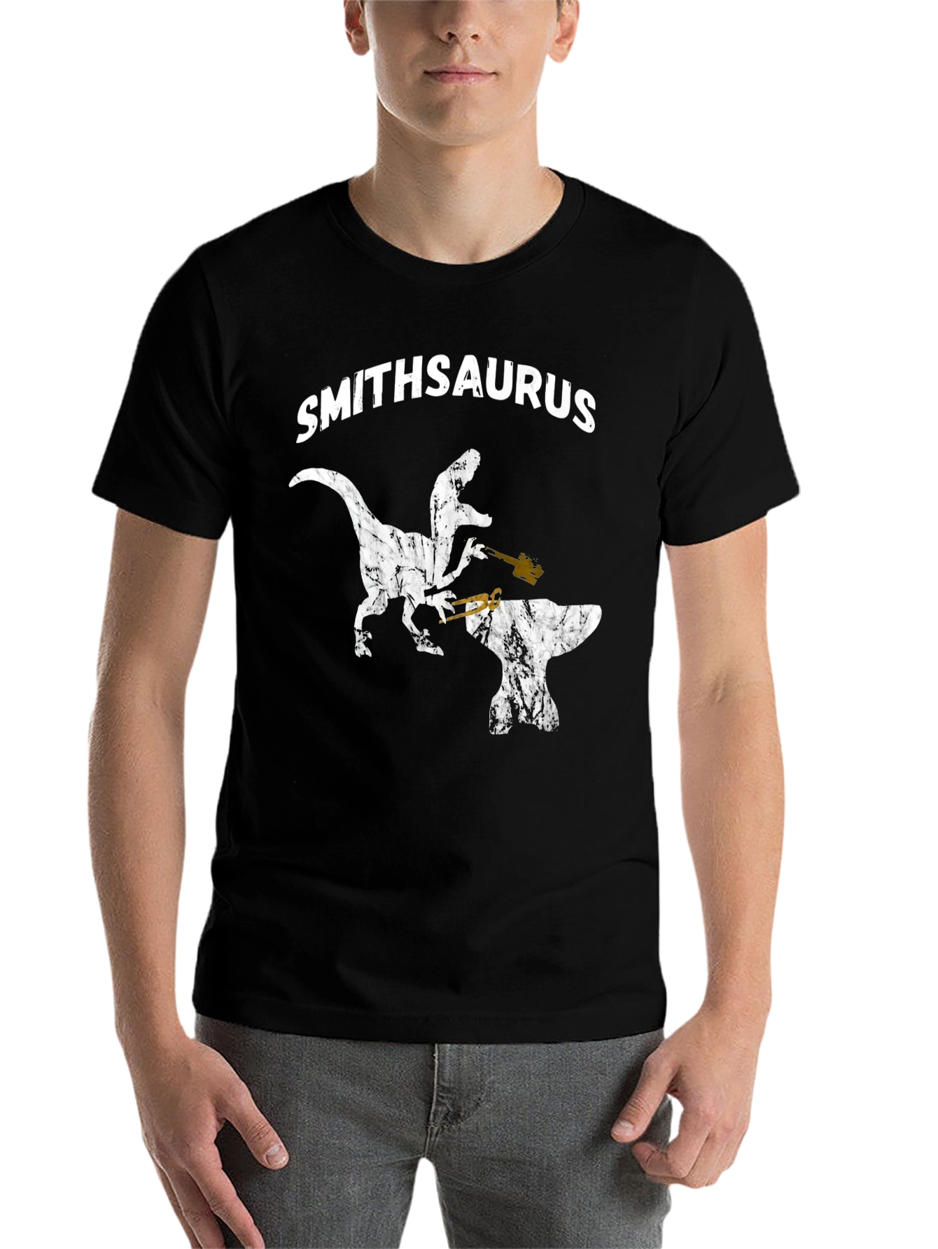 Black Smithsaurus Black T-Shirt - Dinosaur Blacksmith view 7