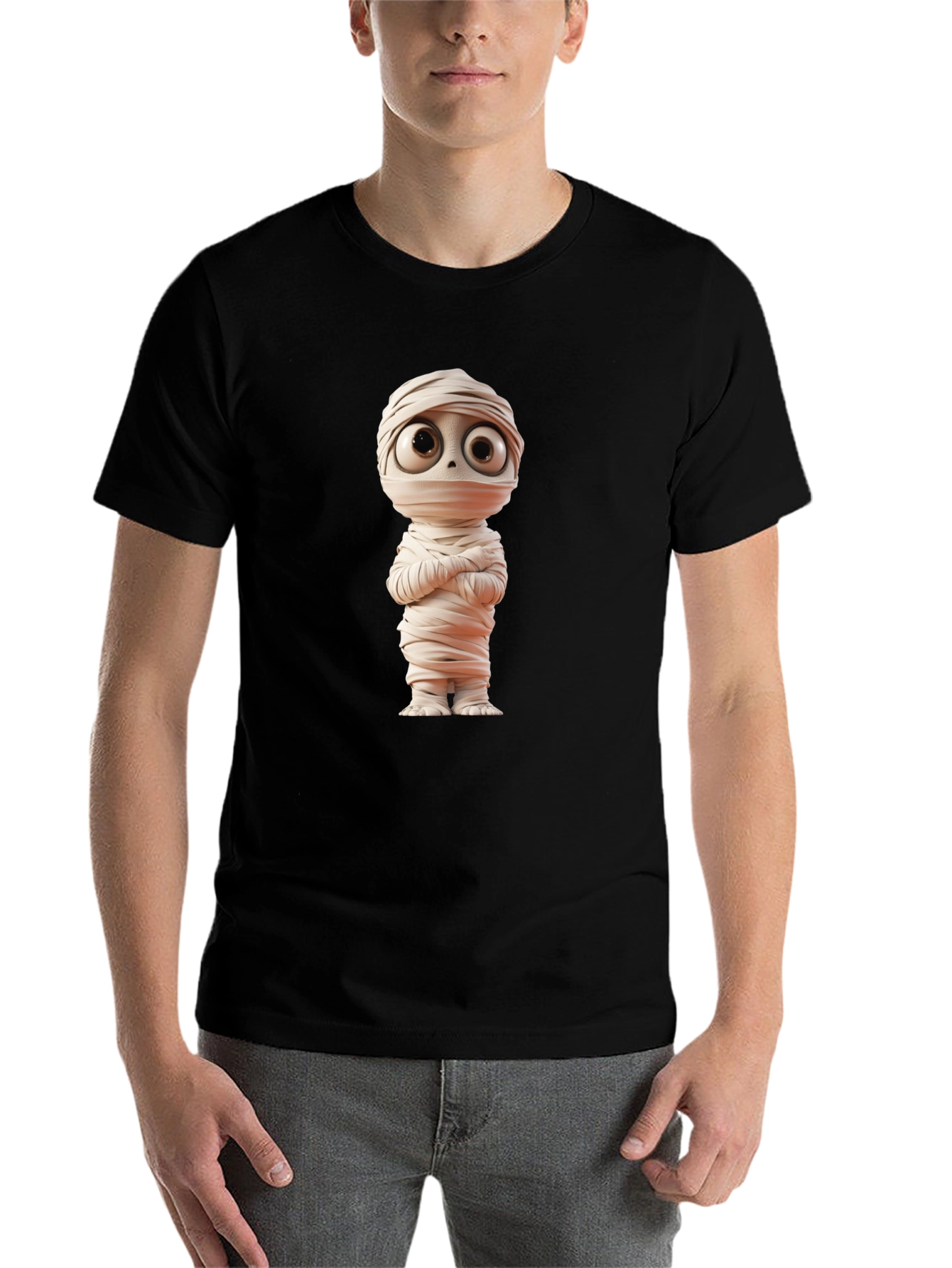 Black Cartoon Mummy Graphic Tee - Black Cotton Blend view 7