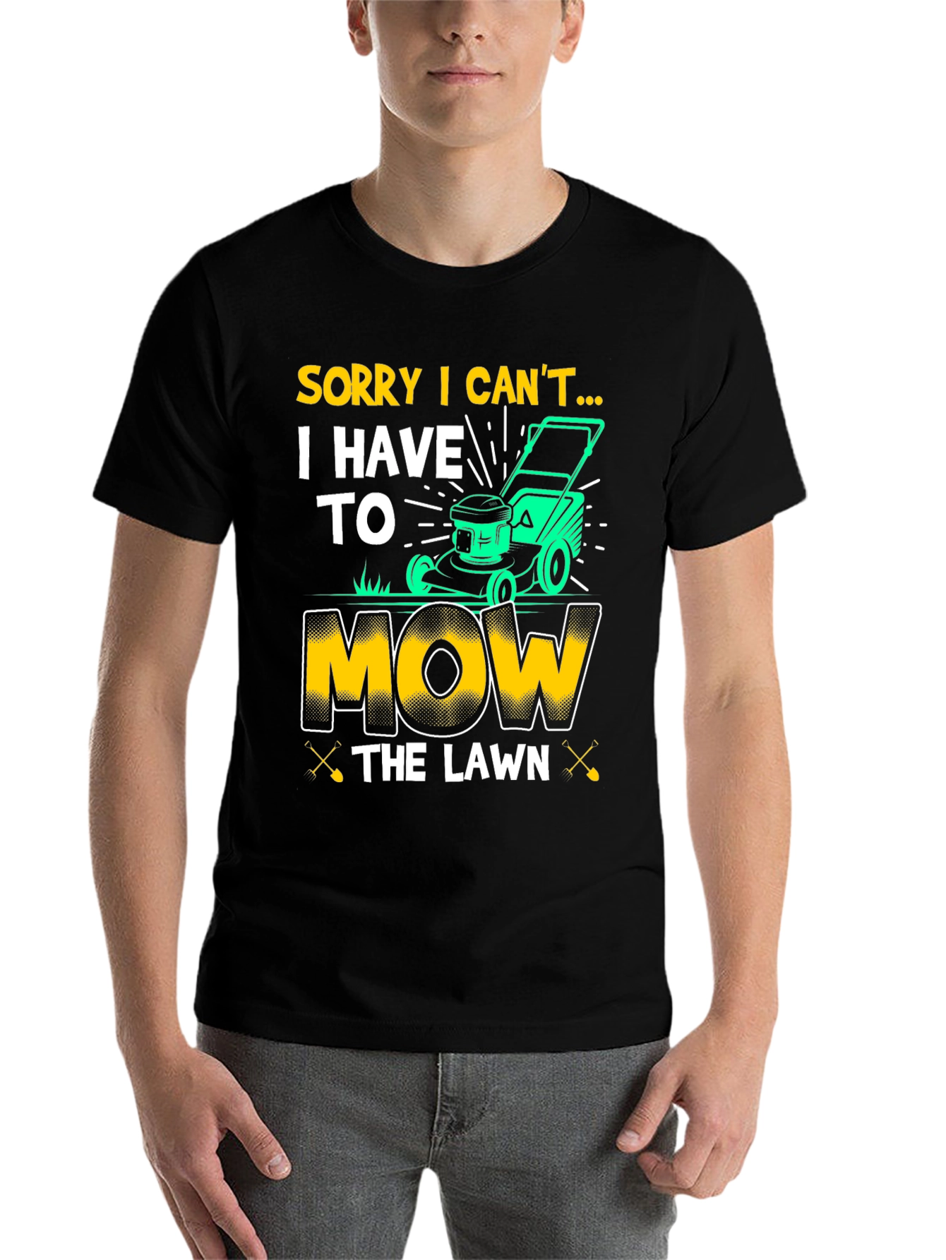 Black Funny "Mow the Lawn" Graphic T-Shirt view 7