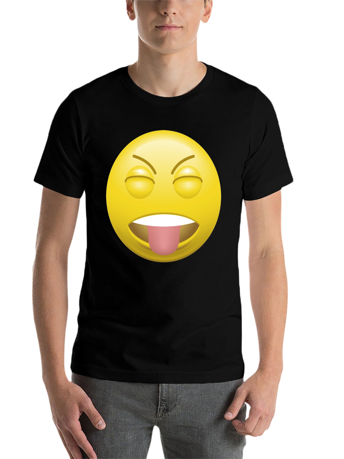 Black Funny Emoji Tongue Out Black T-Shirt view 7
