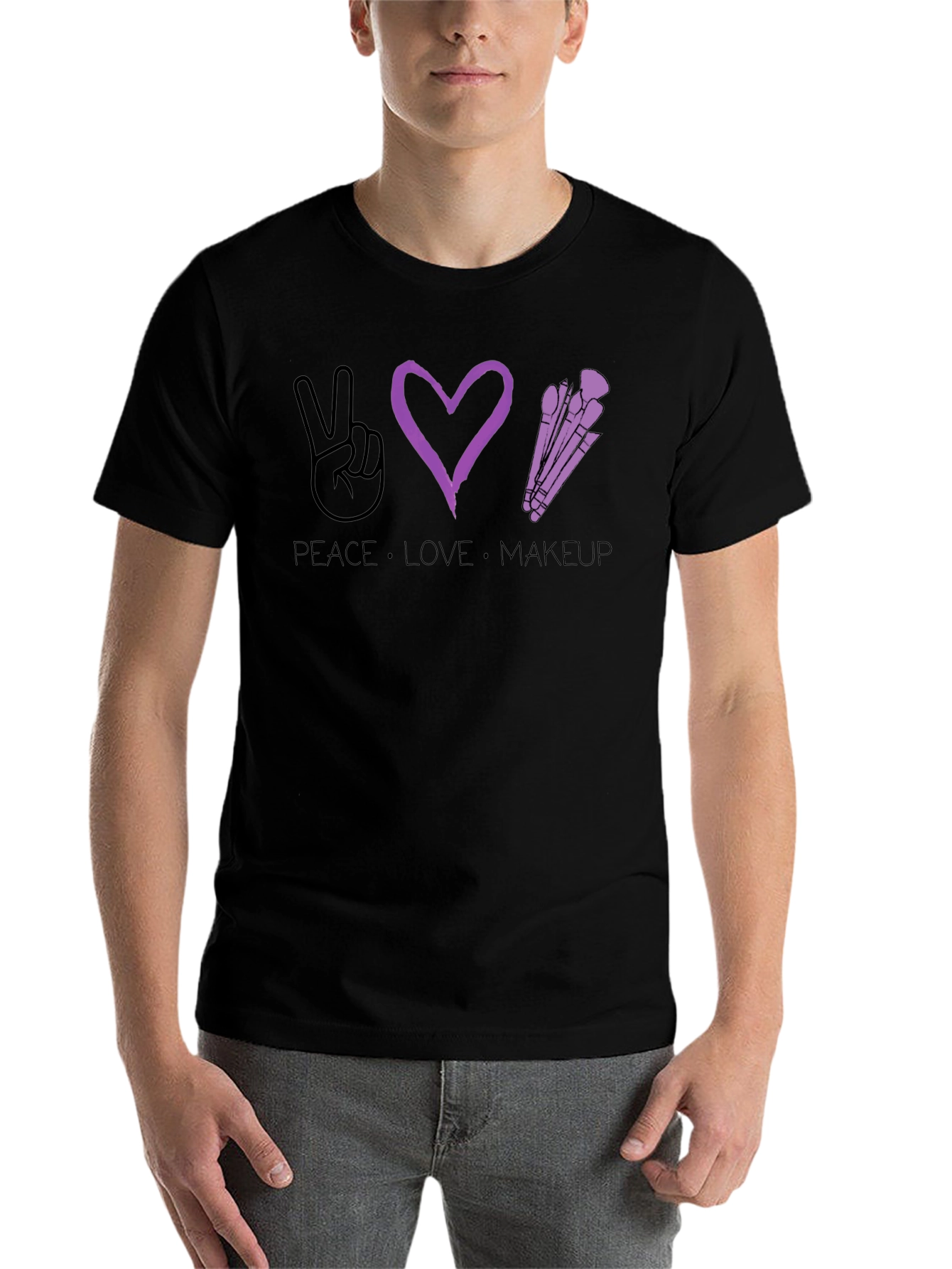 Black Peace Love Makeup T-Shirt - Stylish Graphic Tee view 7