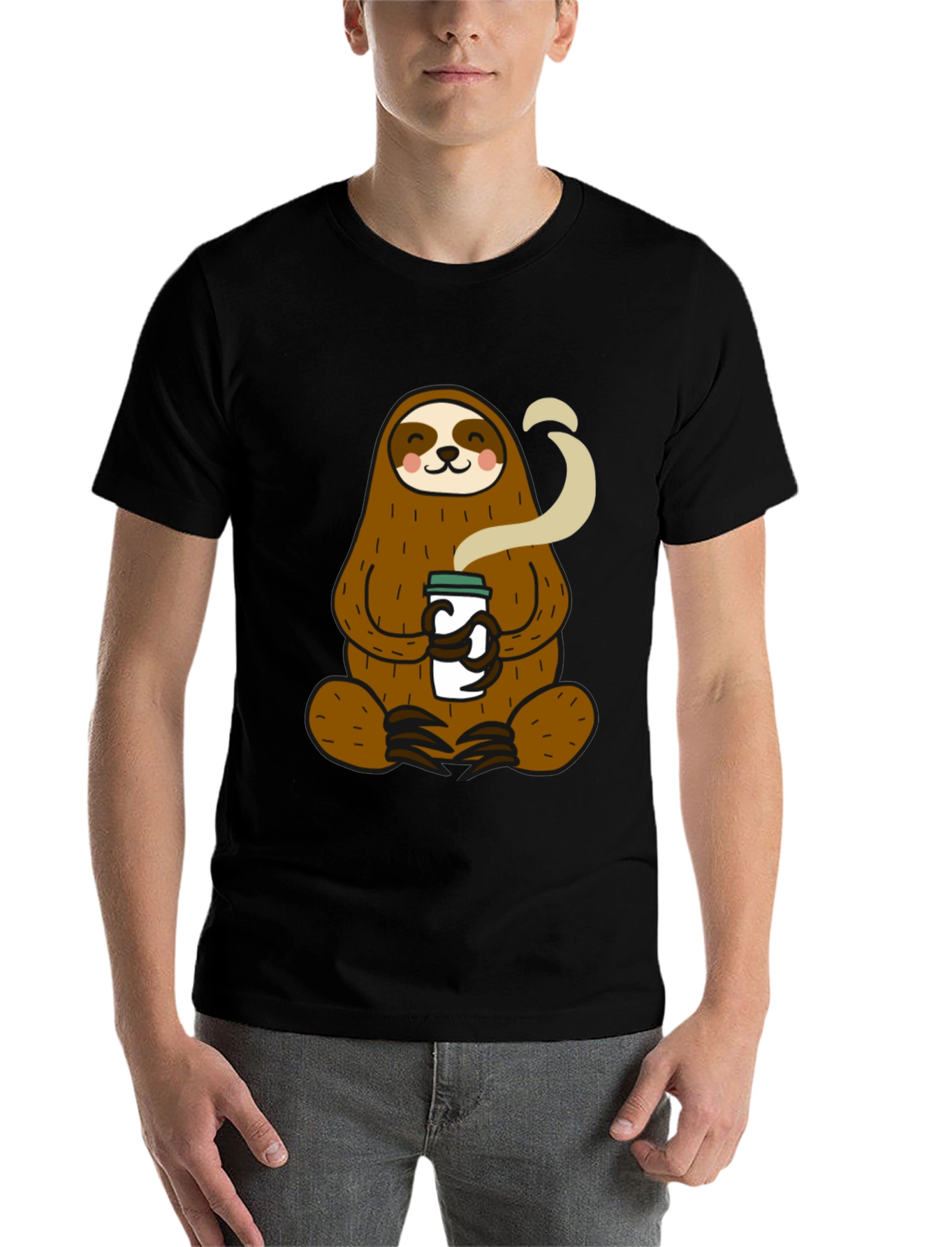 Black Sloth Coffee Lover Graphic Tee - Relaxed Fit Black T-Shirt view 7