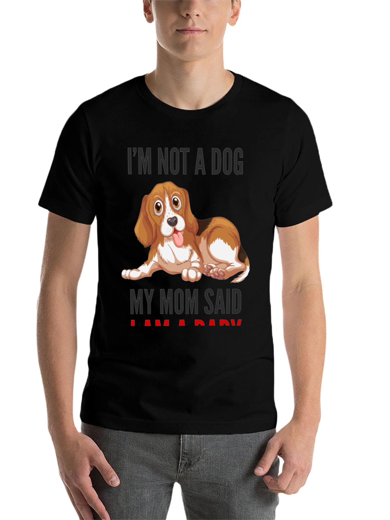 Black Funny Dog Mom T-Shirt - "I'm Not A Dog" view 7