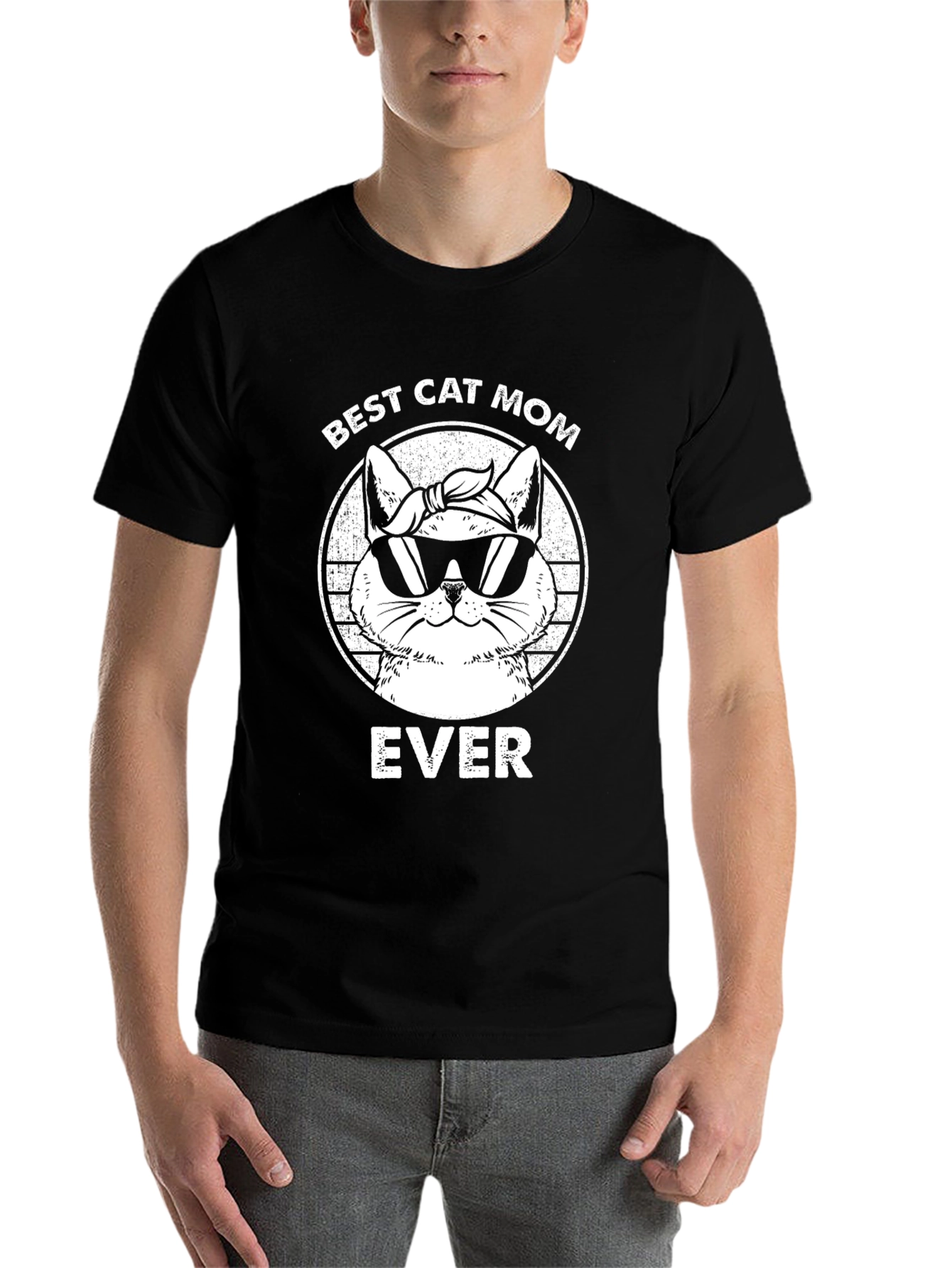 Black Best Cat Mom Ever T-Shirt - Cool Cat Design view 7