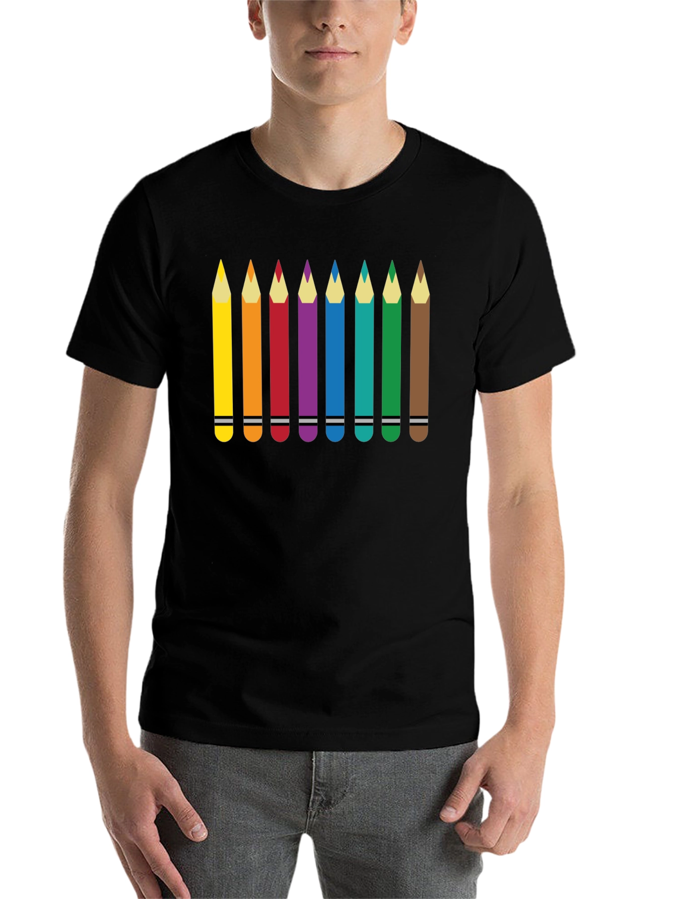 Black Colorful Pencils Graphic Print T-Shirt view 7
