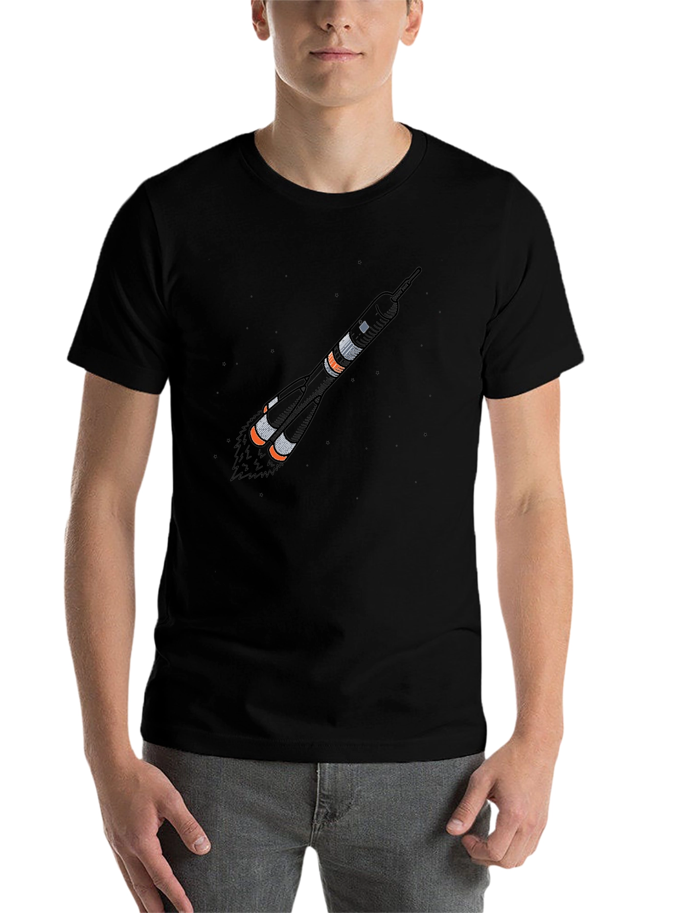Black Rocket Graphic T-Shirt - Space Launch Design view 7