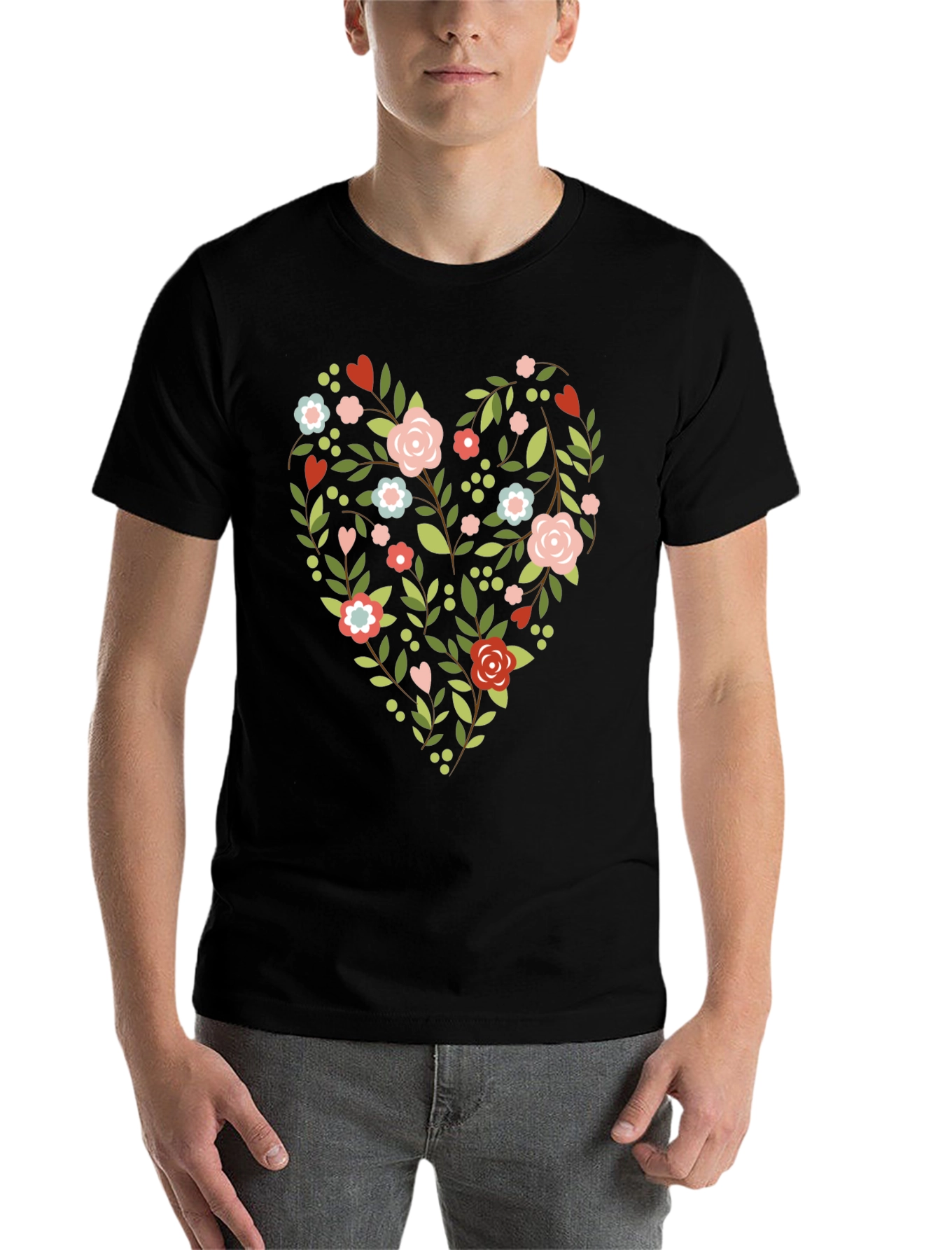 Black Floral Heart Tee - Stylish & Unique Design view 7