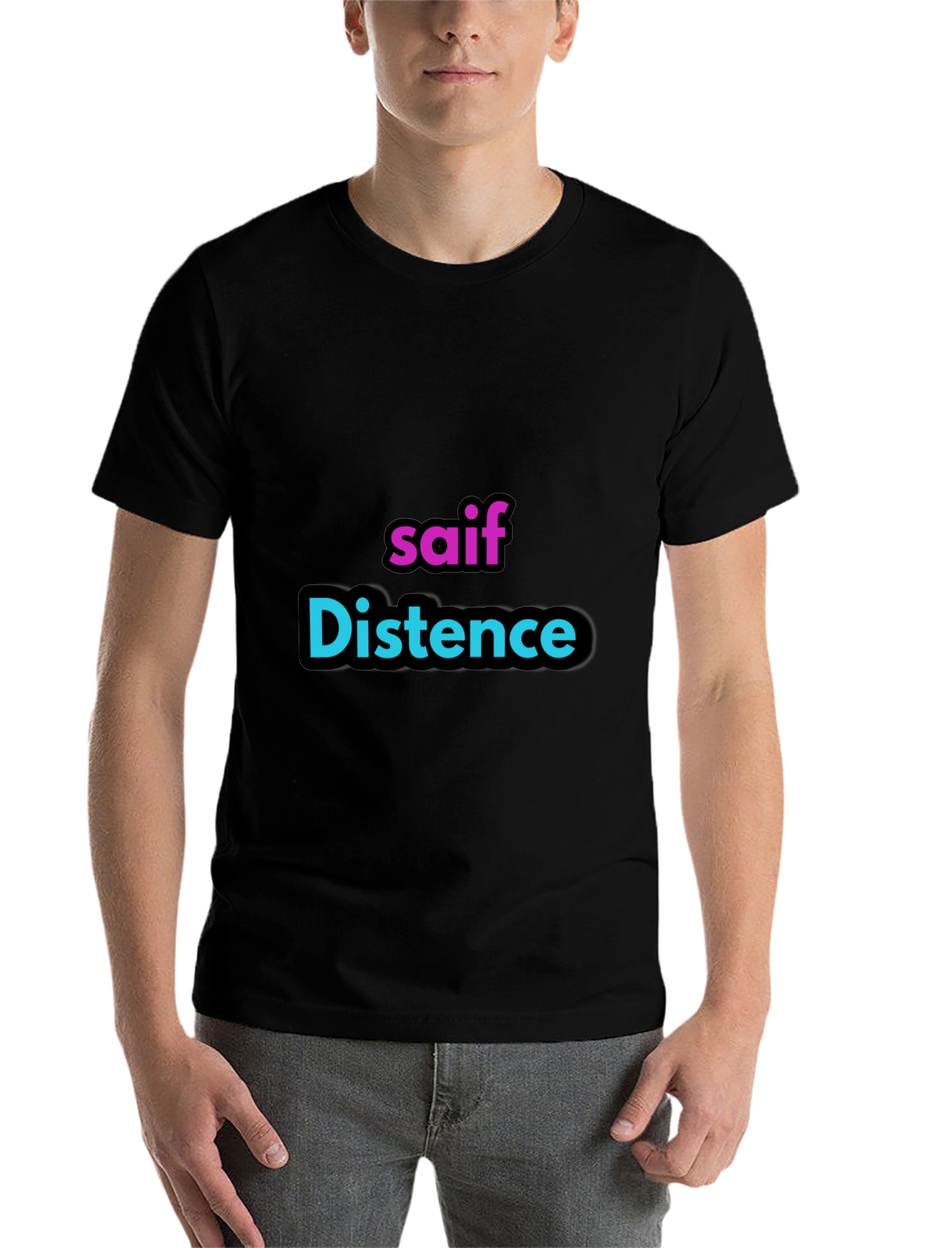 Black Personalized "saif Distence" Black T-Shirt view 7