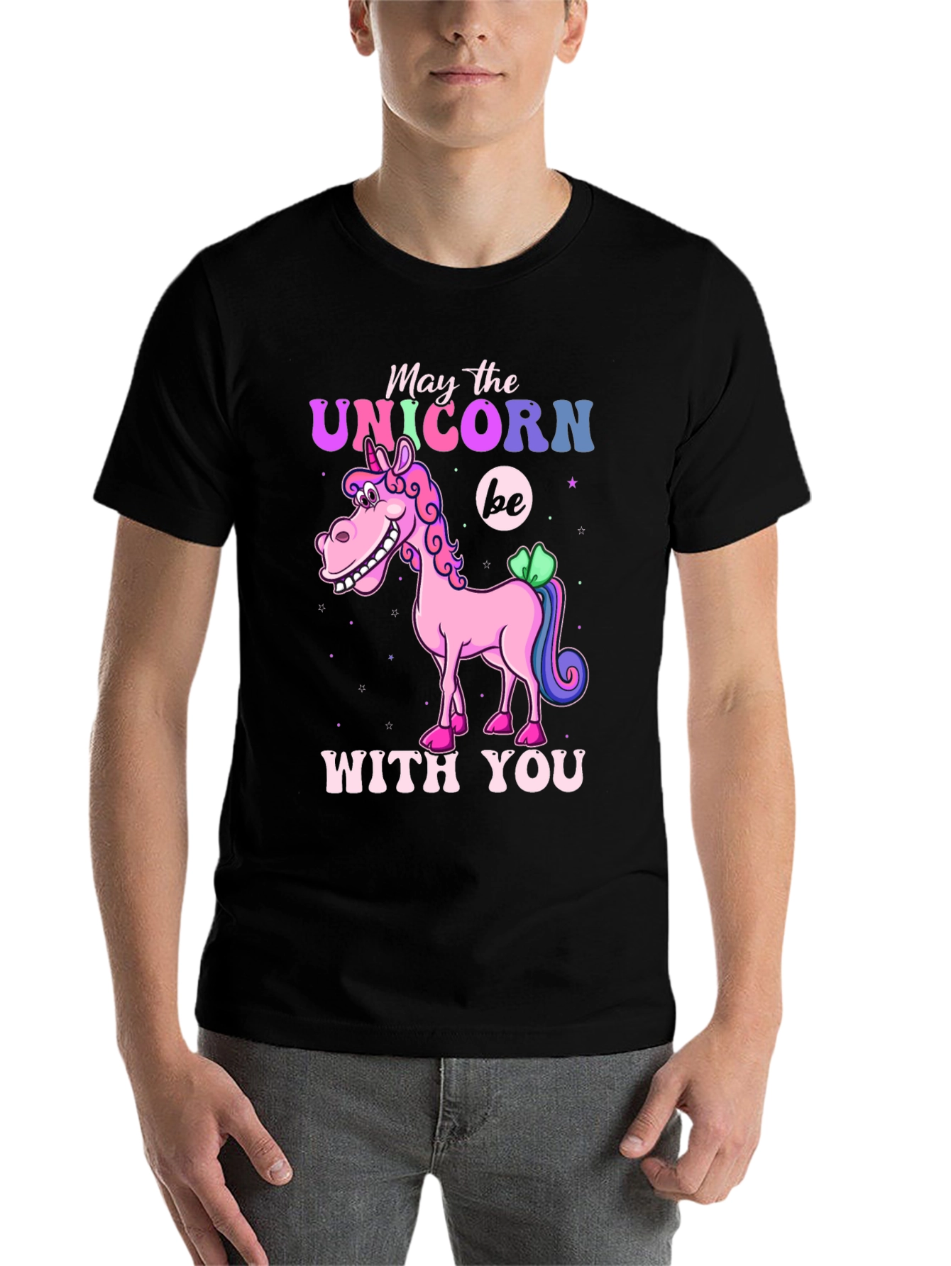Black May the Unicorn Be With You T-Shirt view 7