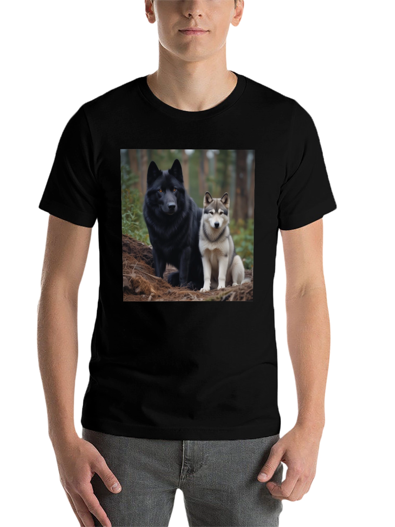 Wolf Pack Tee: Black T-Shirt with Canine Graphic - 7