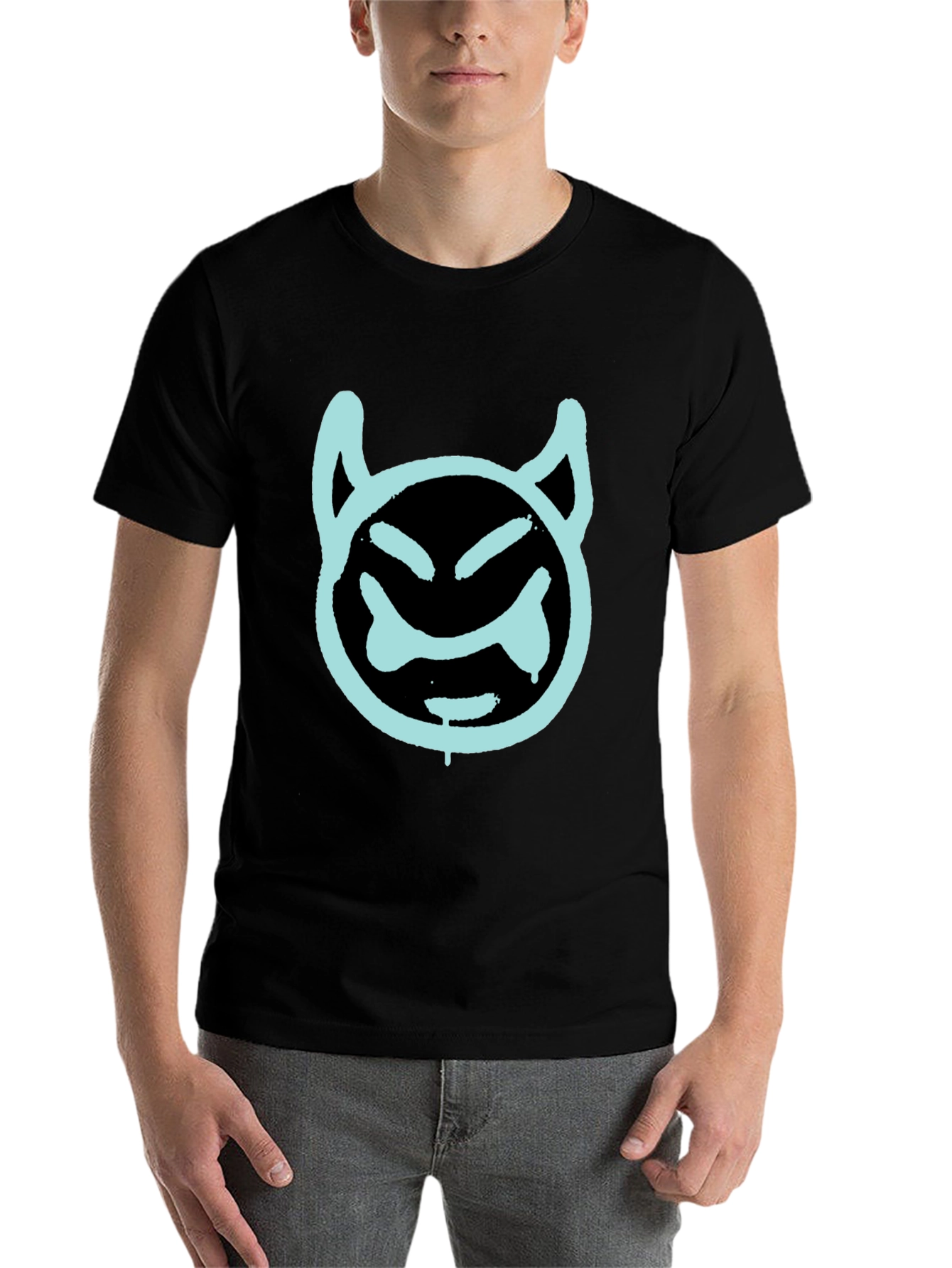 Black Cool Devil Face Graphic Black T-Shirt view 7
