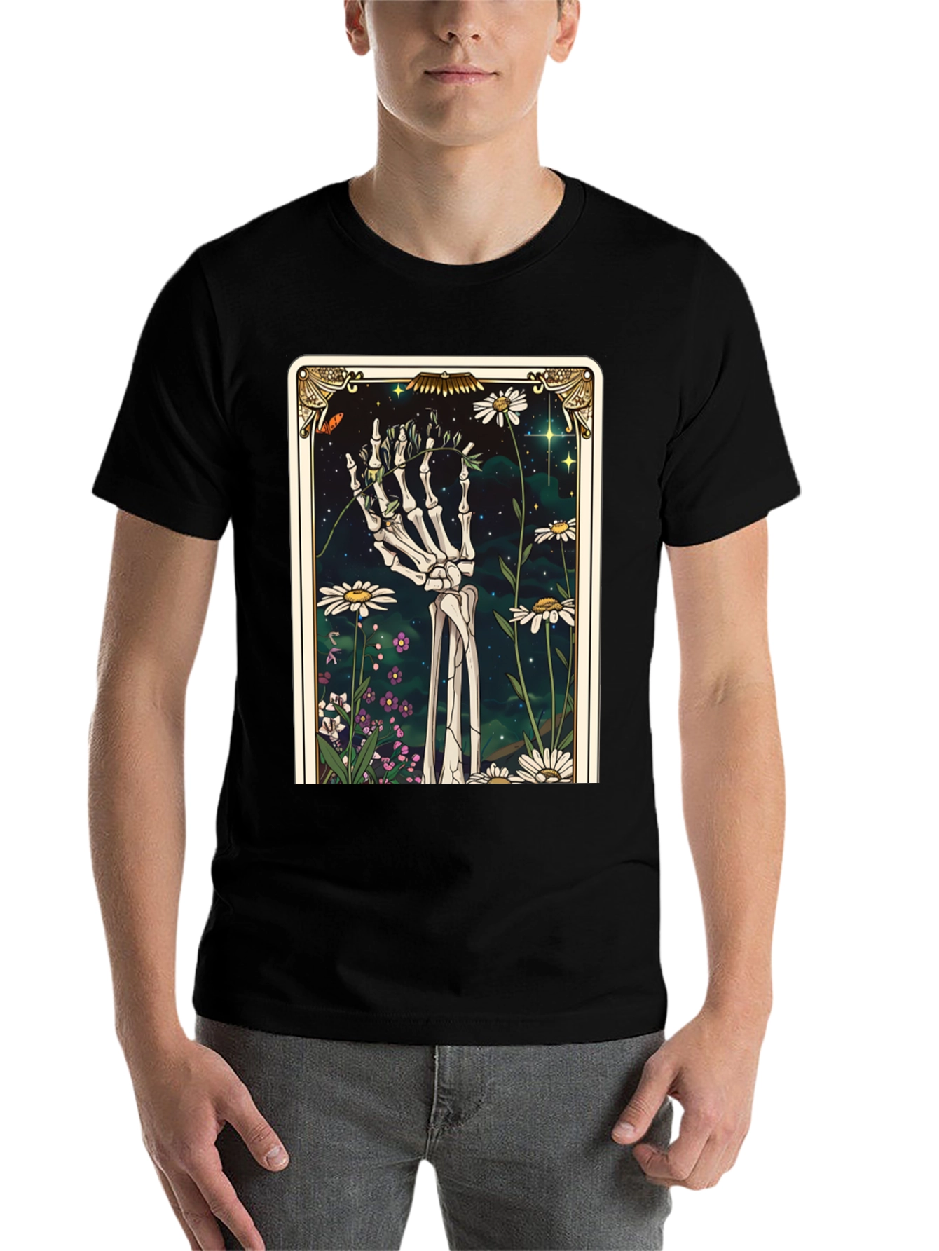 Black Floral Skeleton Tarot Graphic Tee view 7