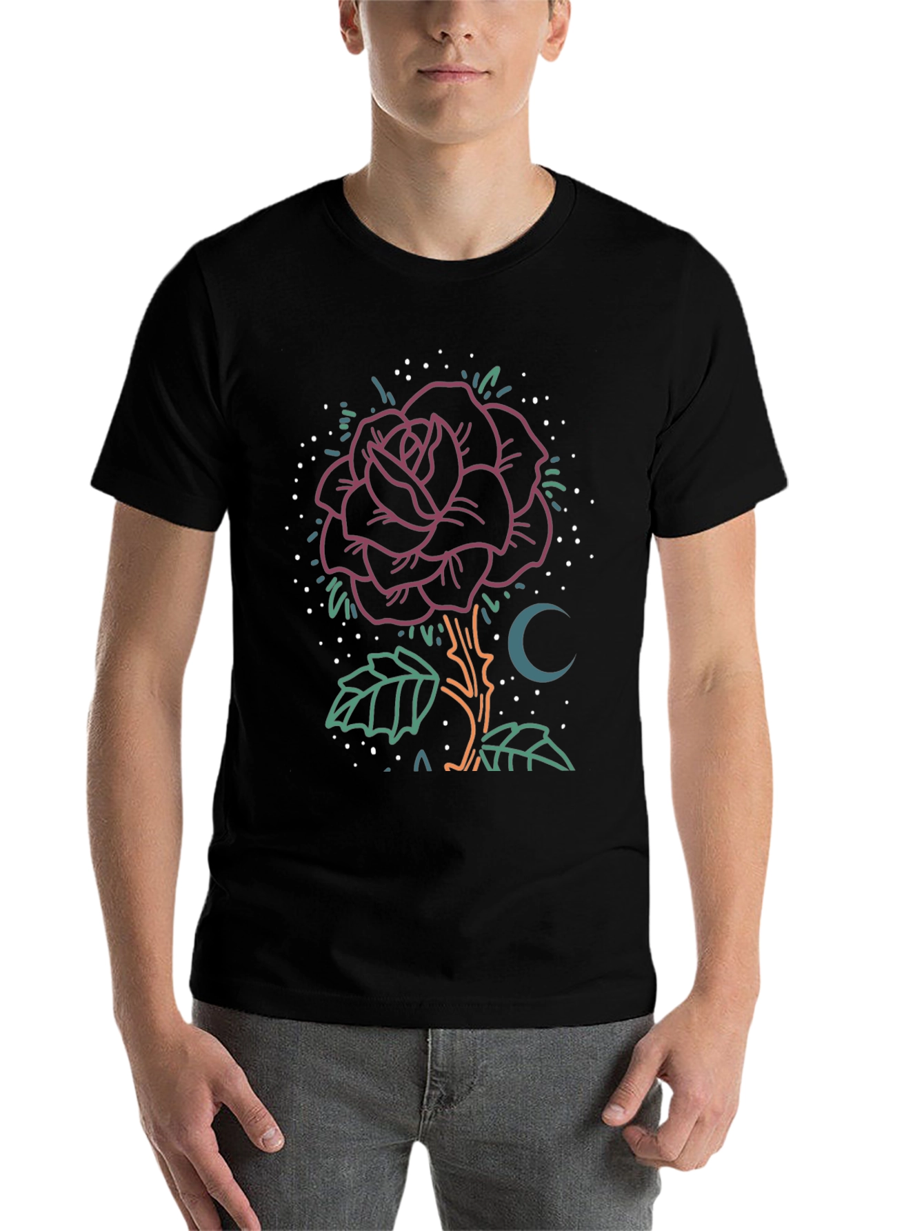 Black Rose & Moon Graphic Tee - Unique Design view 7