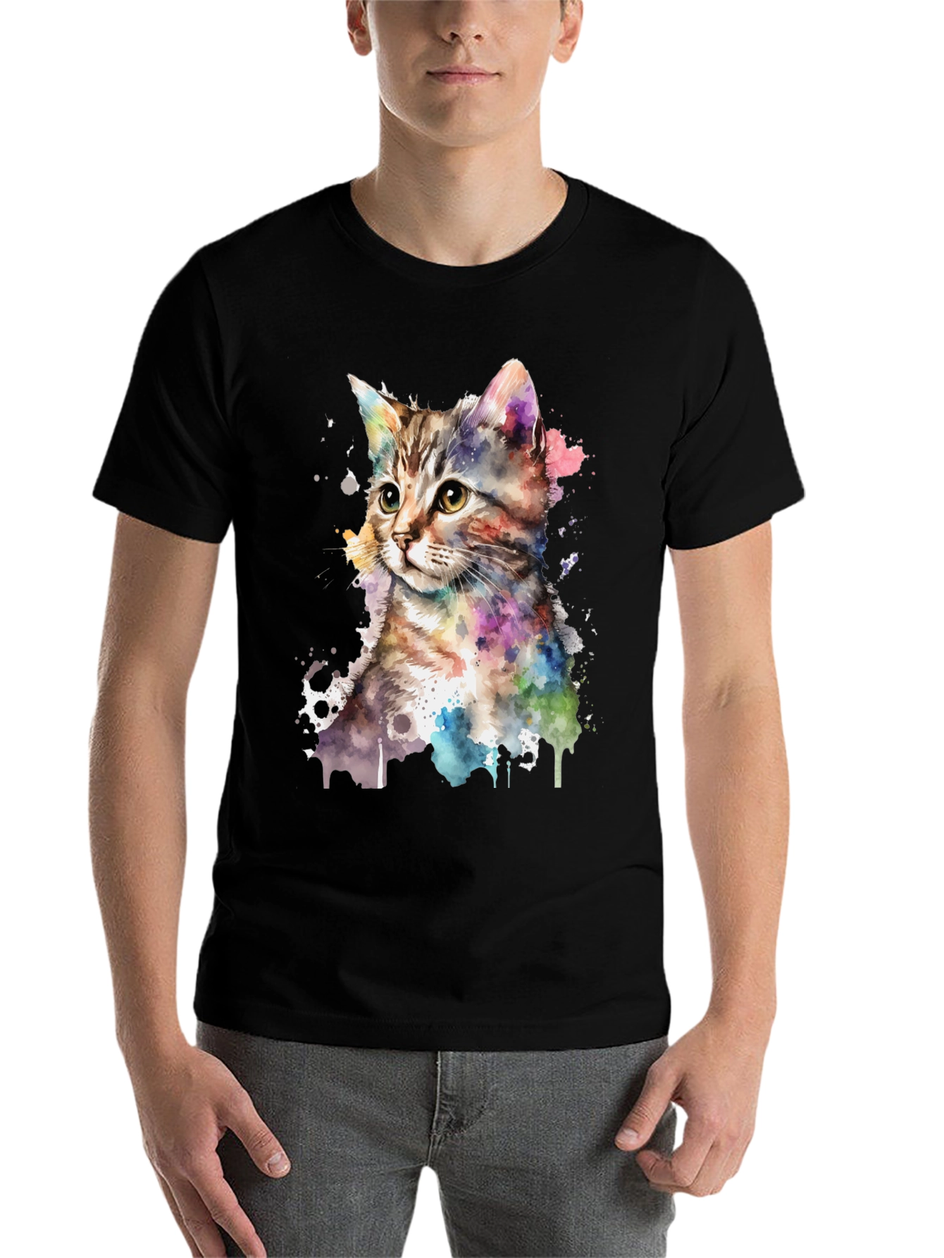 Black Watercolor Cat Graphic Tee view 7