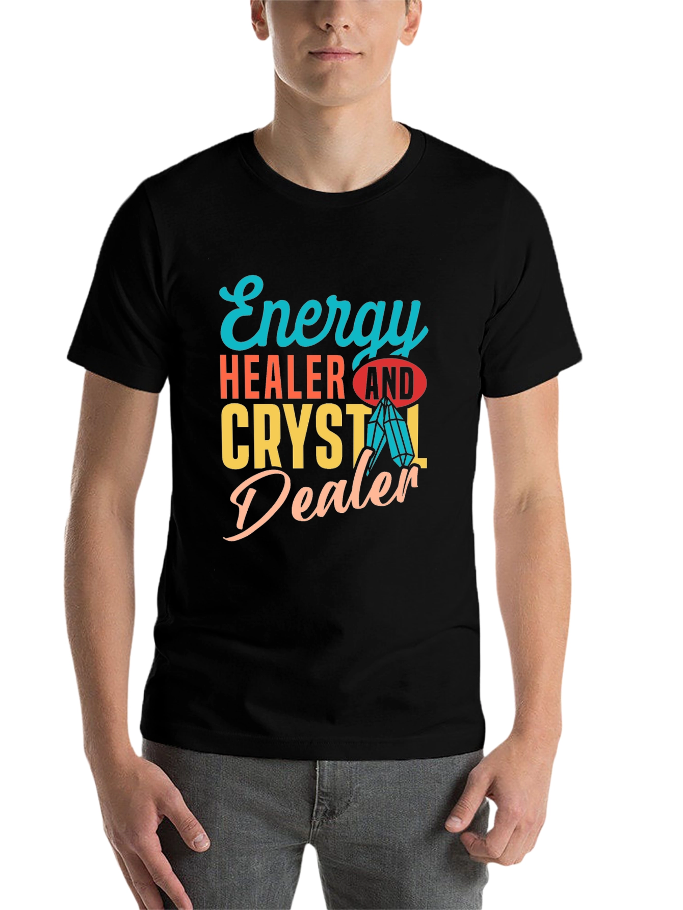 Black Energy Healer & Crystal Dealer Graphic T-Shirt view 7