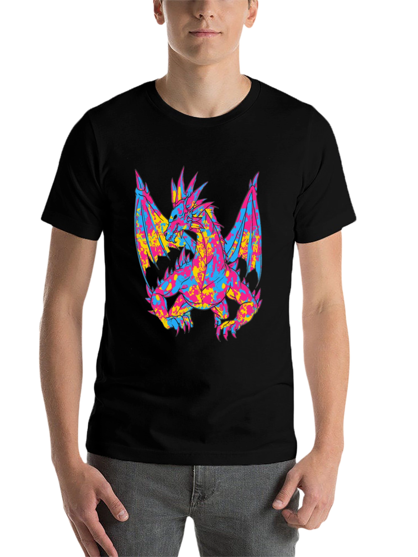 Black Vibrant Dragon Graphic Black T-Shirt view 7