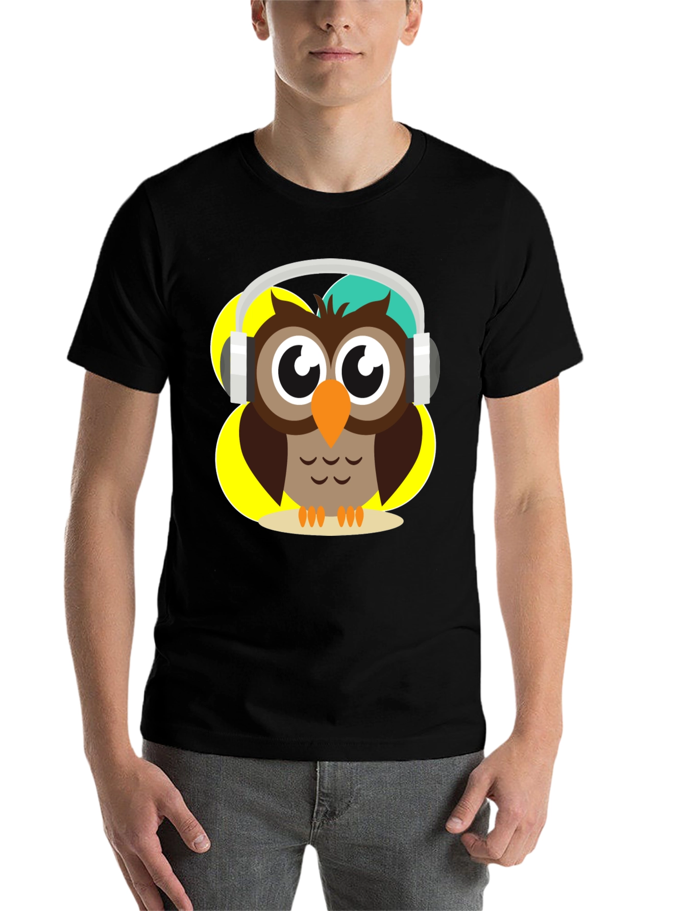 Black Owl Wearing Headphones Graphic T-Shirt view 7