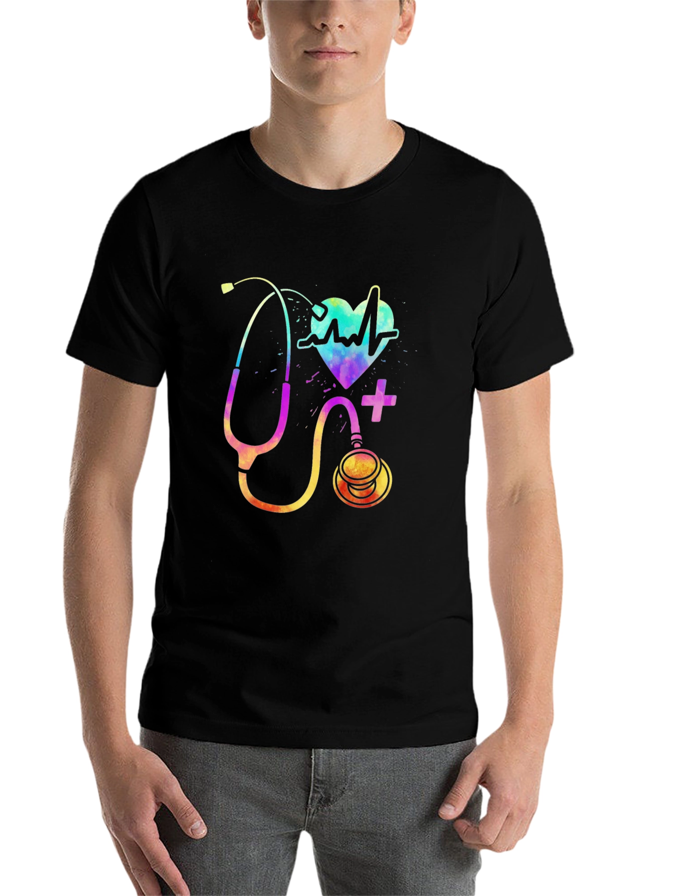 Black Colorful Stethoscope Graphic T-Shirt - Medical Design view 7