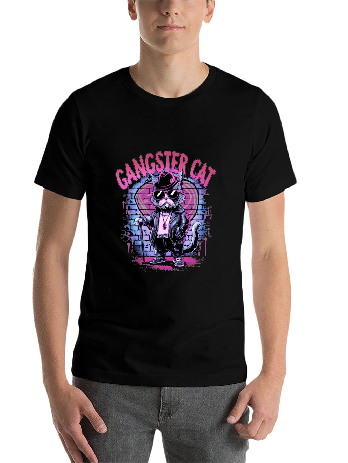 Black Gangster Cat Graphic T-Shirt - Cool Cat Tee view 7