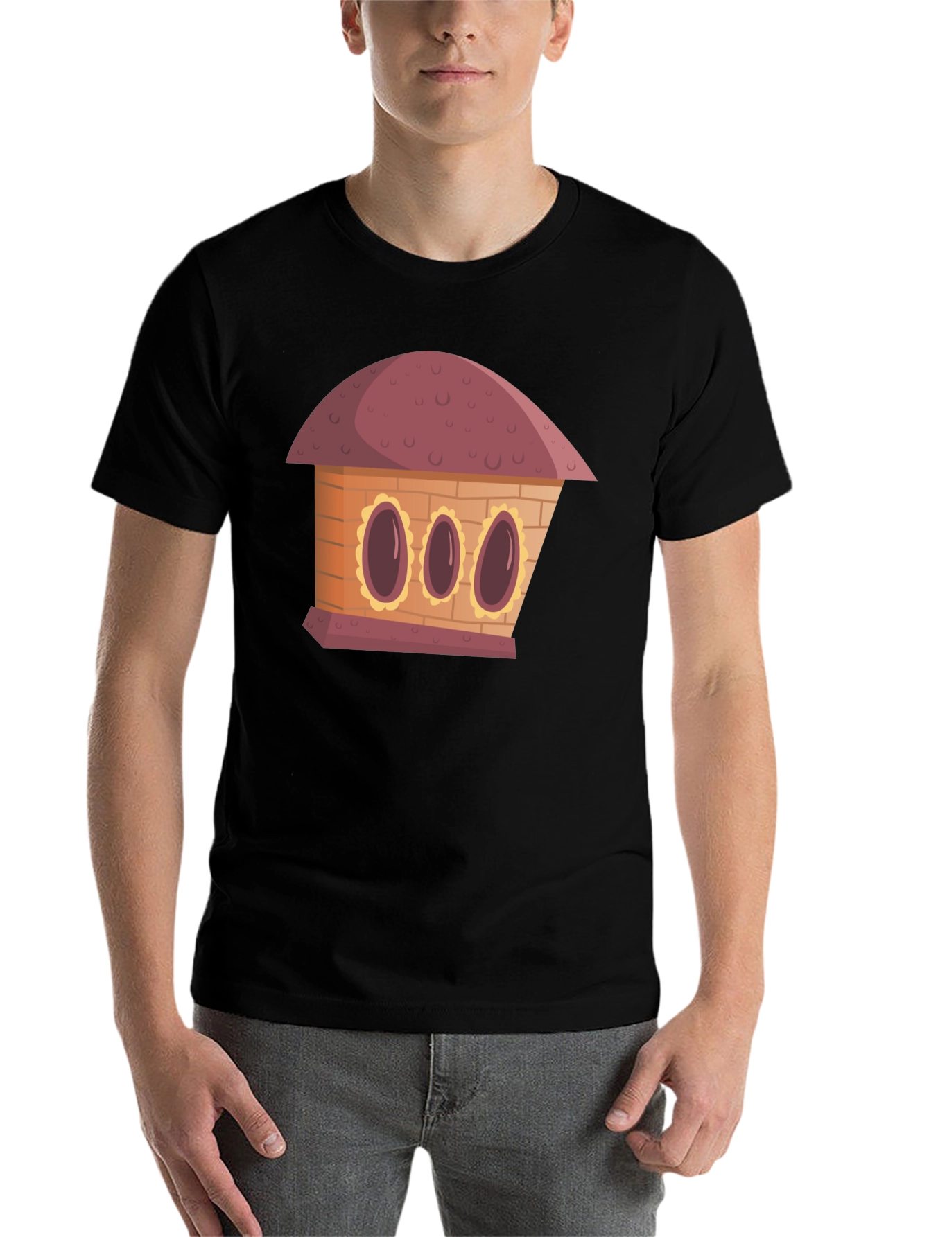 Black Cartoon House Graphic Tee - Unique Design view 7