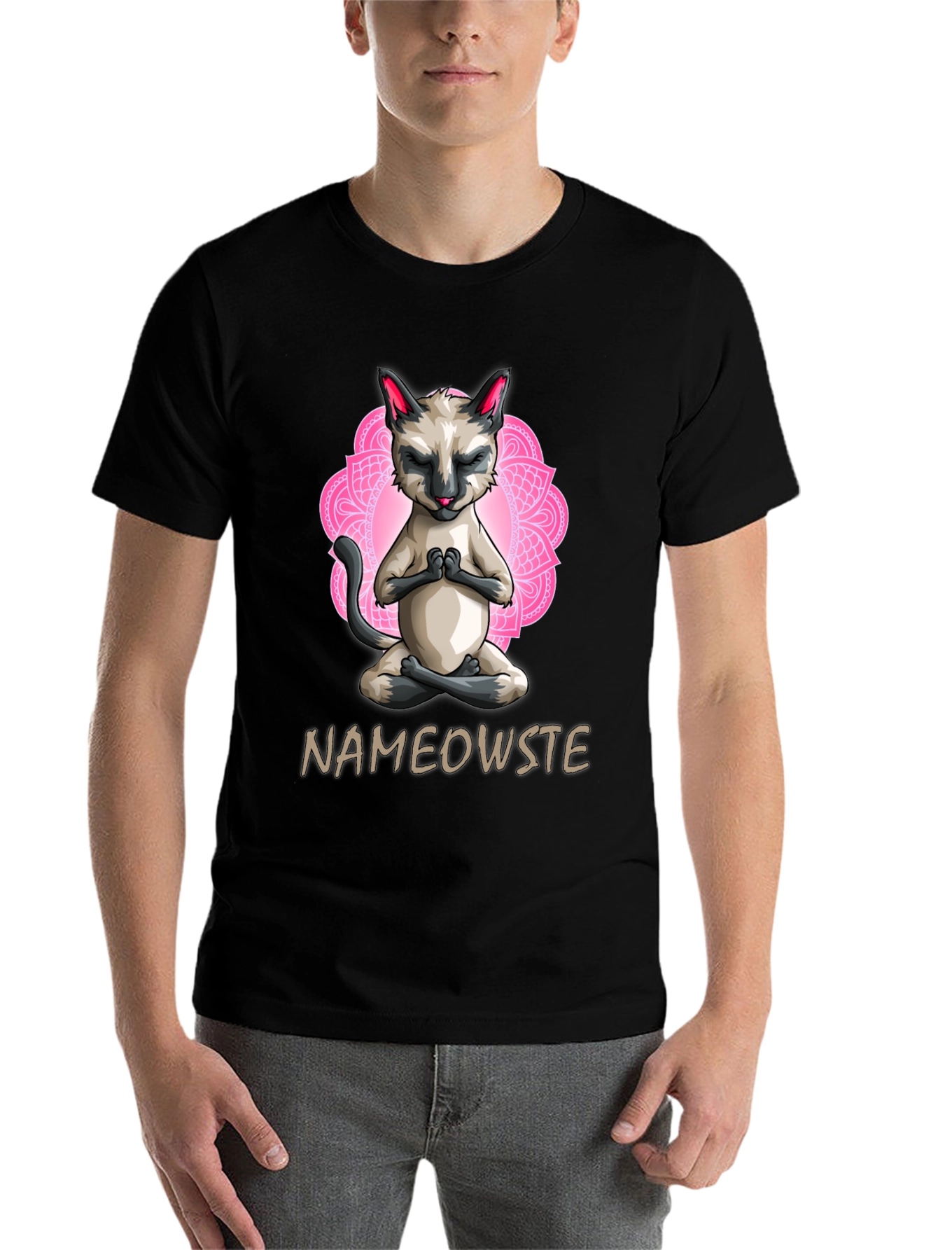 Black Nameowste Cat Yoga T-Shirt - Meditating Feline Design view 7