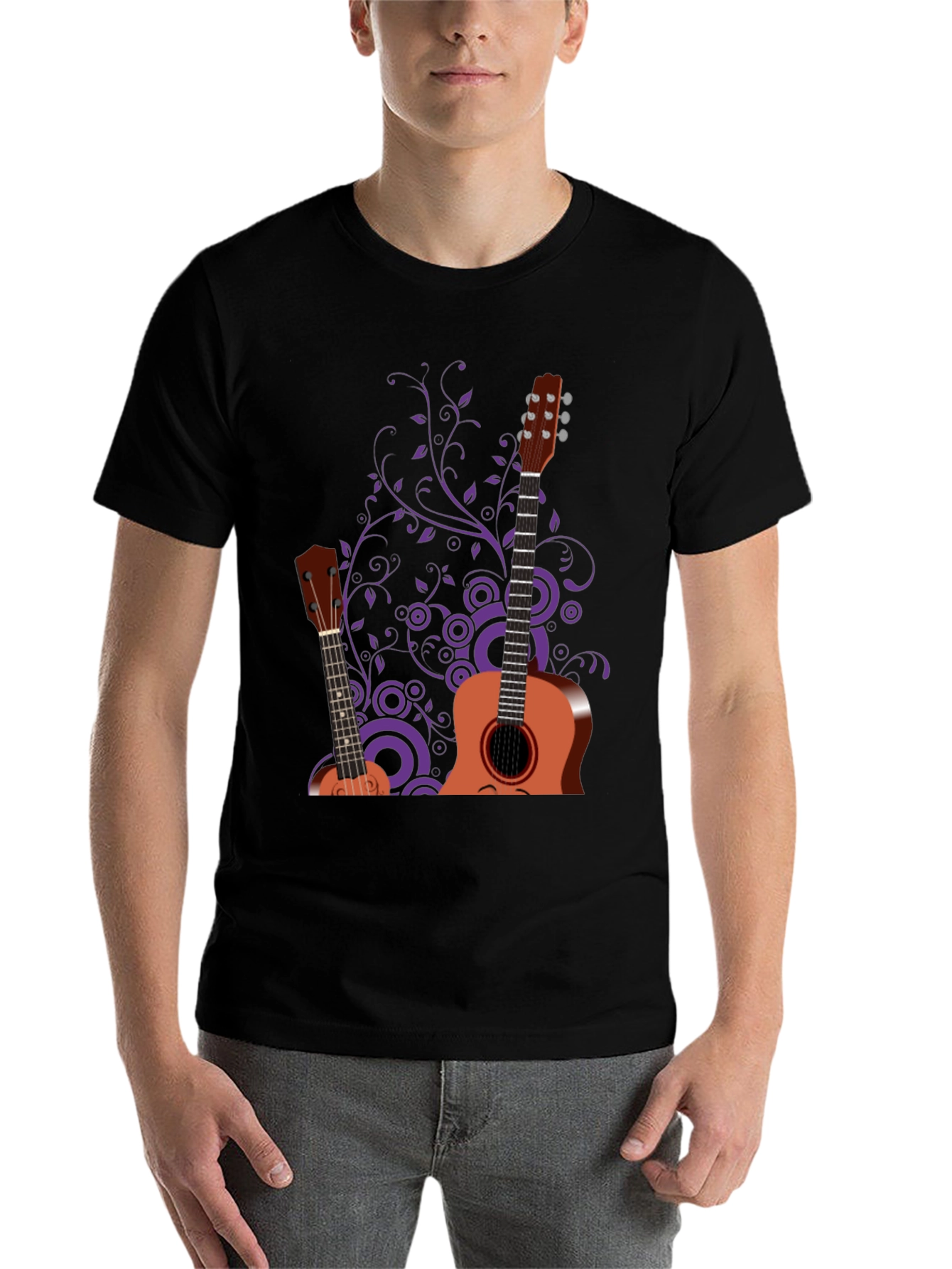 Black Stylish Guitar Graphic Black T-Shirt - Music Lover Tee view 7