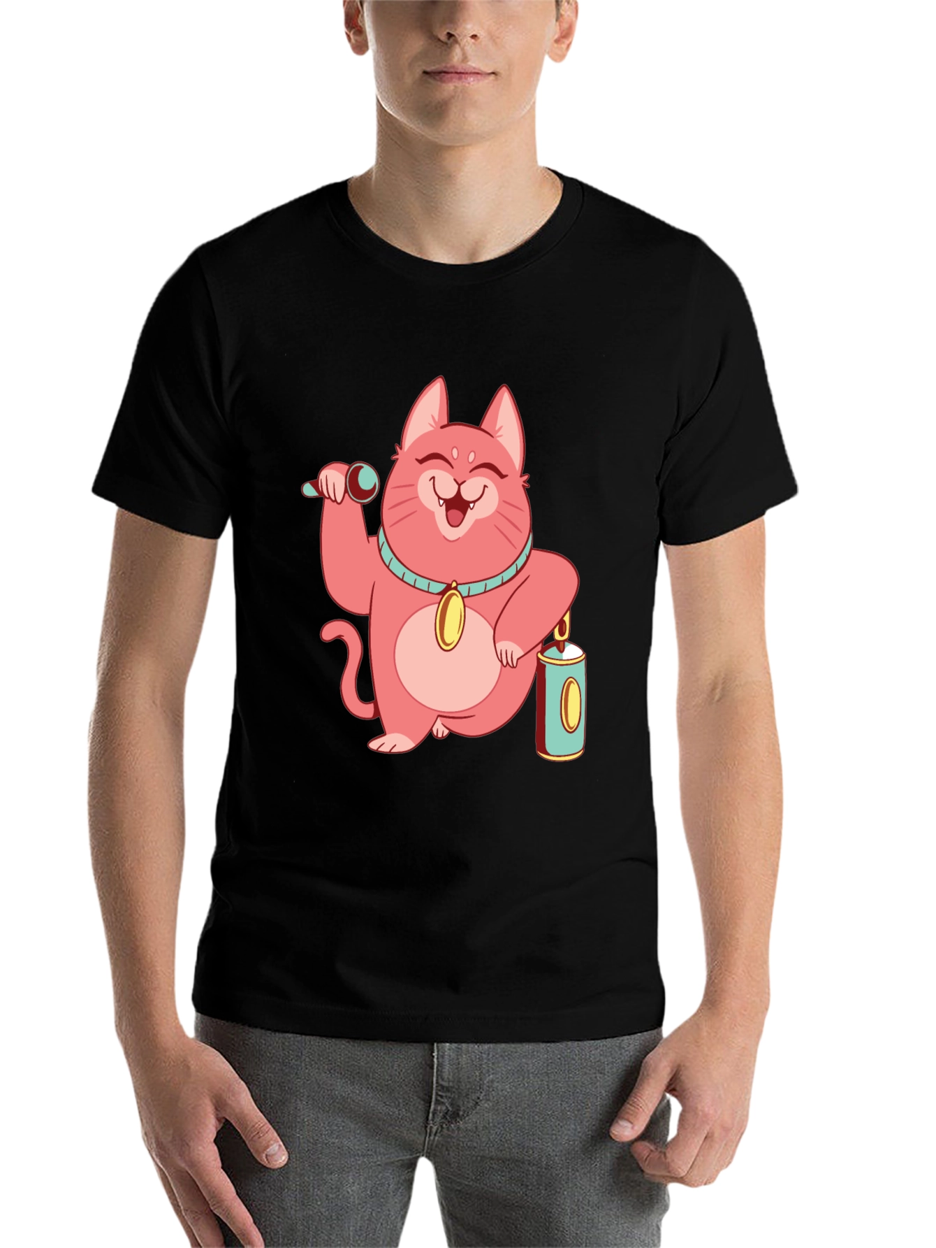 Black Pink Lucky Cat T-Shirt view 7