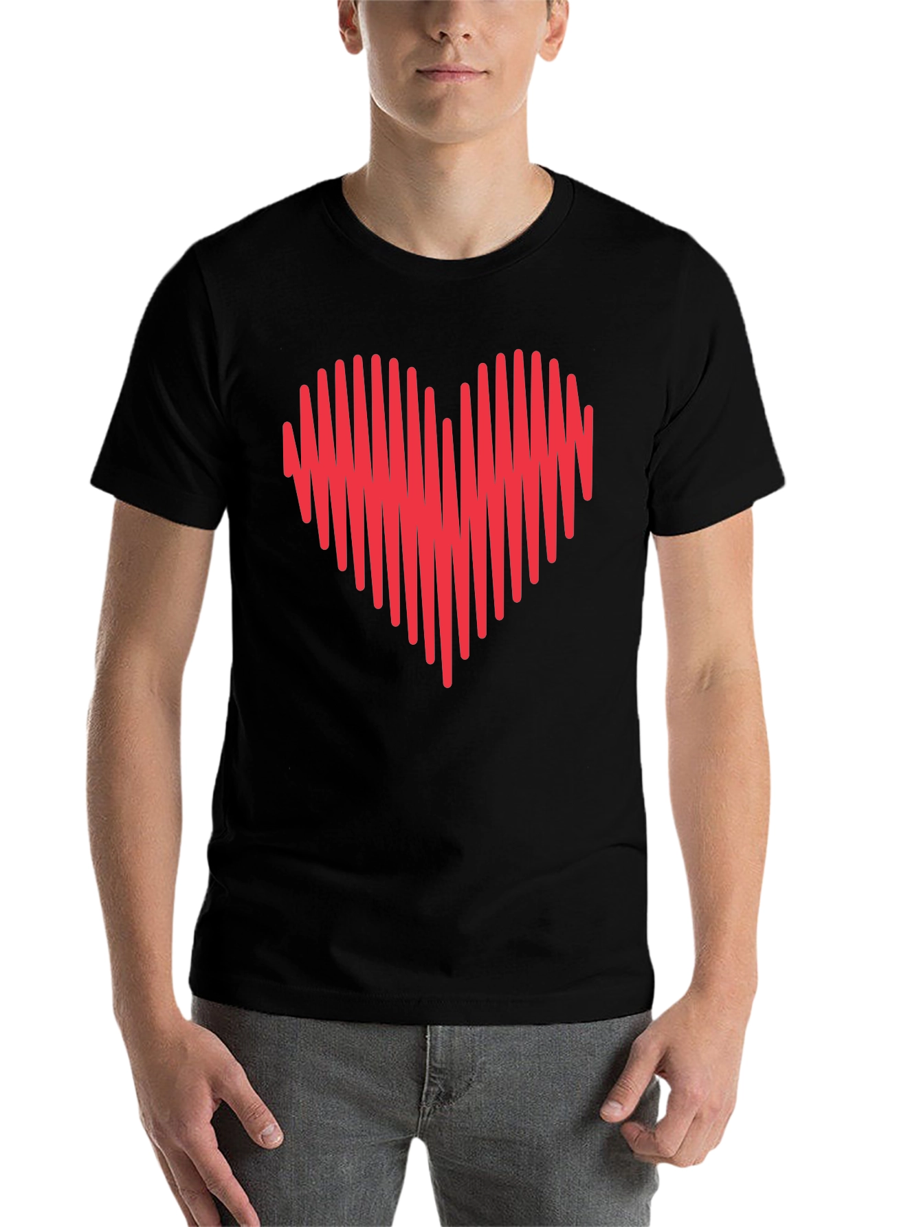 Black Heartbeat Heart Graphic Tee - Mens Crew Neck view 7