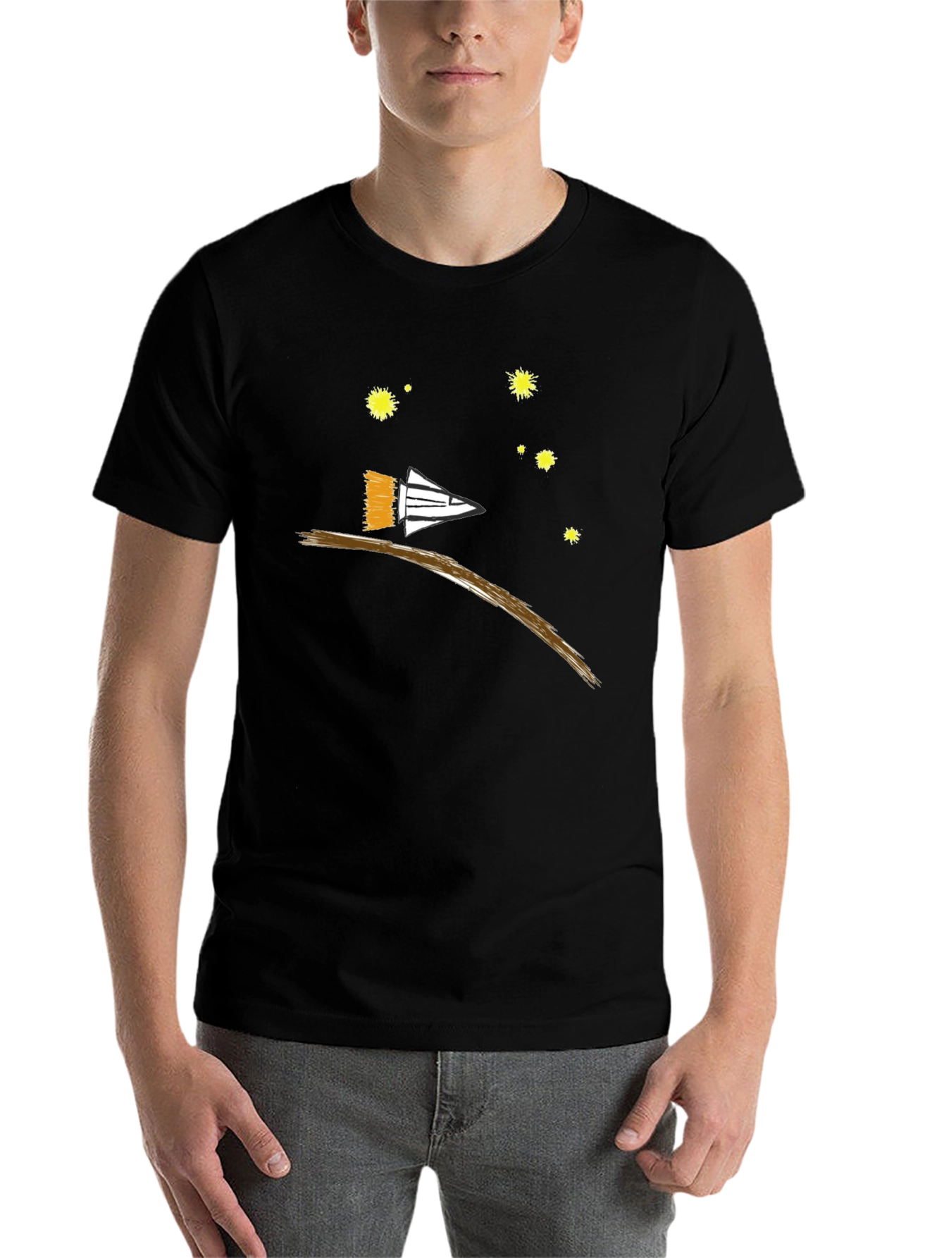 Black Men's Graphic Tee - Rocket & Stars view 7