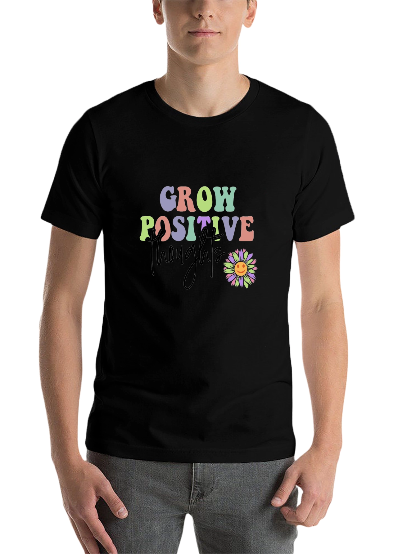 Black Grow Positive Thoughts T-Shirt - Black Tee view 7