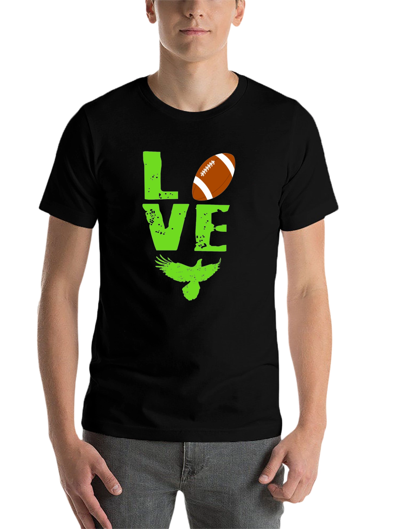 Black Love Football and Eagles Graphic T-Shirt view 7