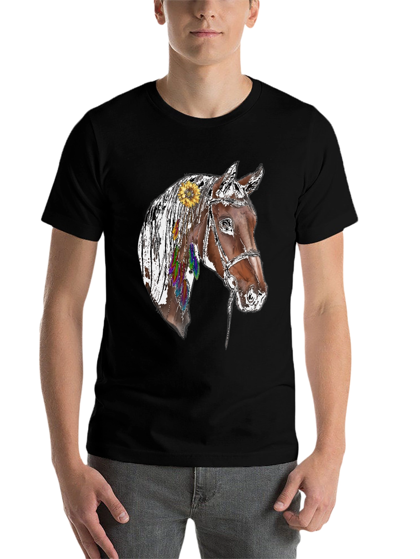Black Horse Graphic Tee - Sunflower & Feathers Black T-Shirt view 7