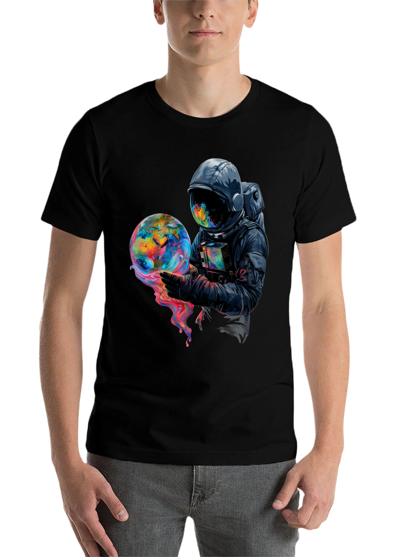 Black Astronaut Globe Graphic Tee - Black Cotton Comfort view 7
