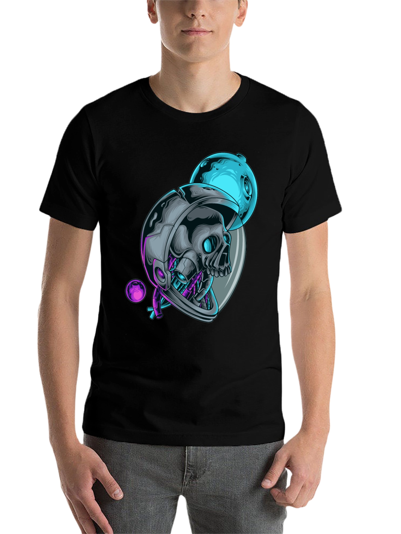 Black Astronaut Skull Graphic Tee - Black view 7