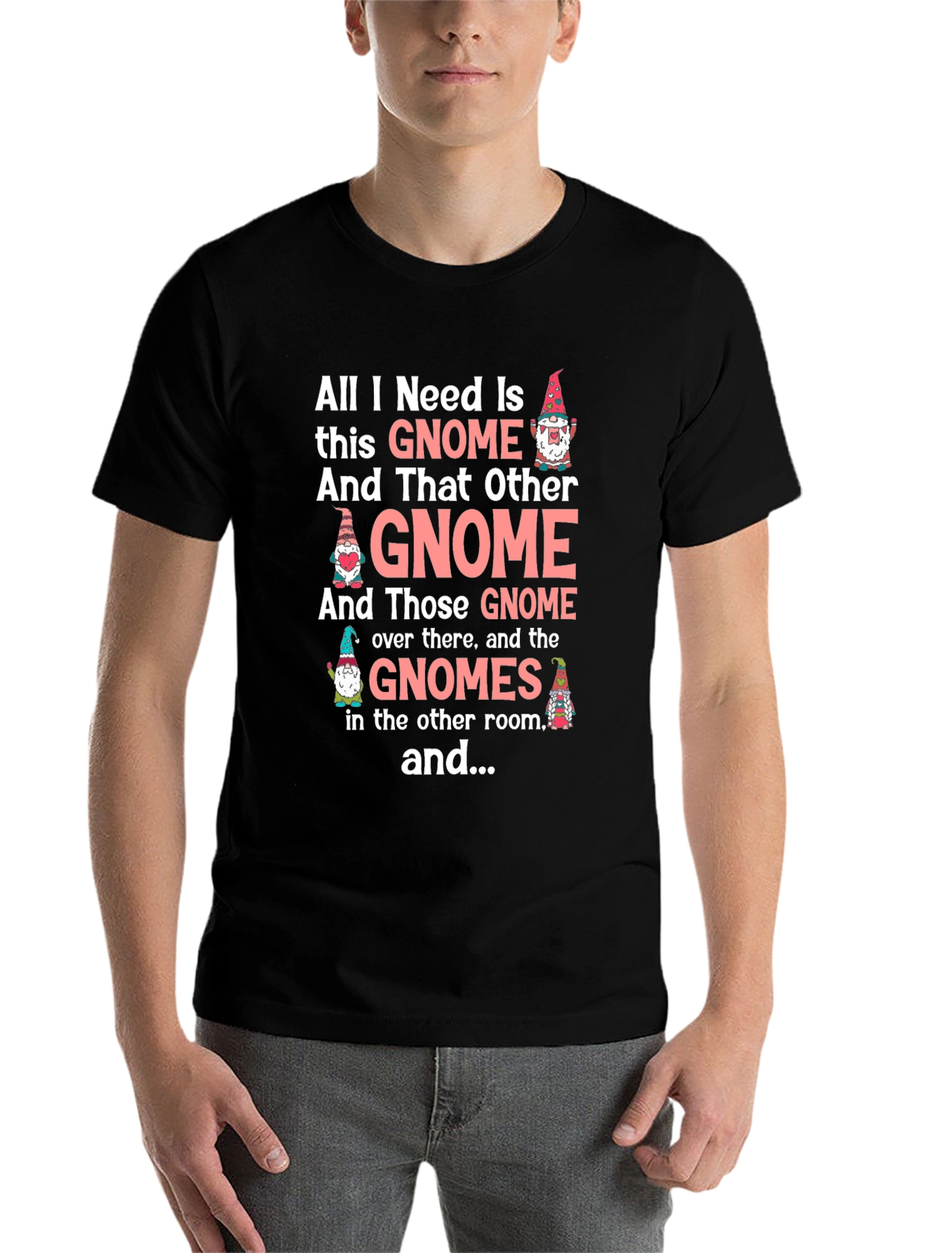 Black Funny Gnome Lover Graphic T-Shirt view 7