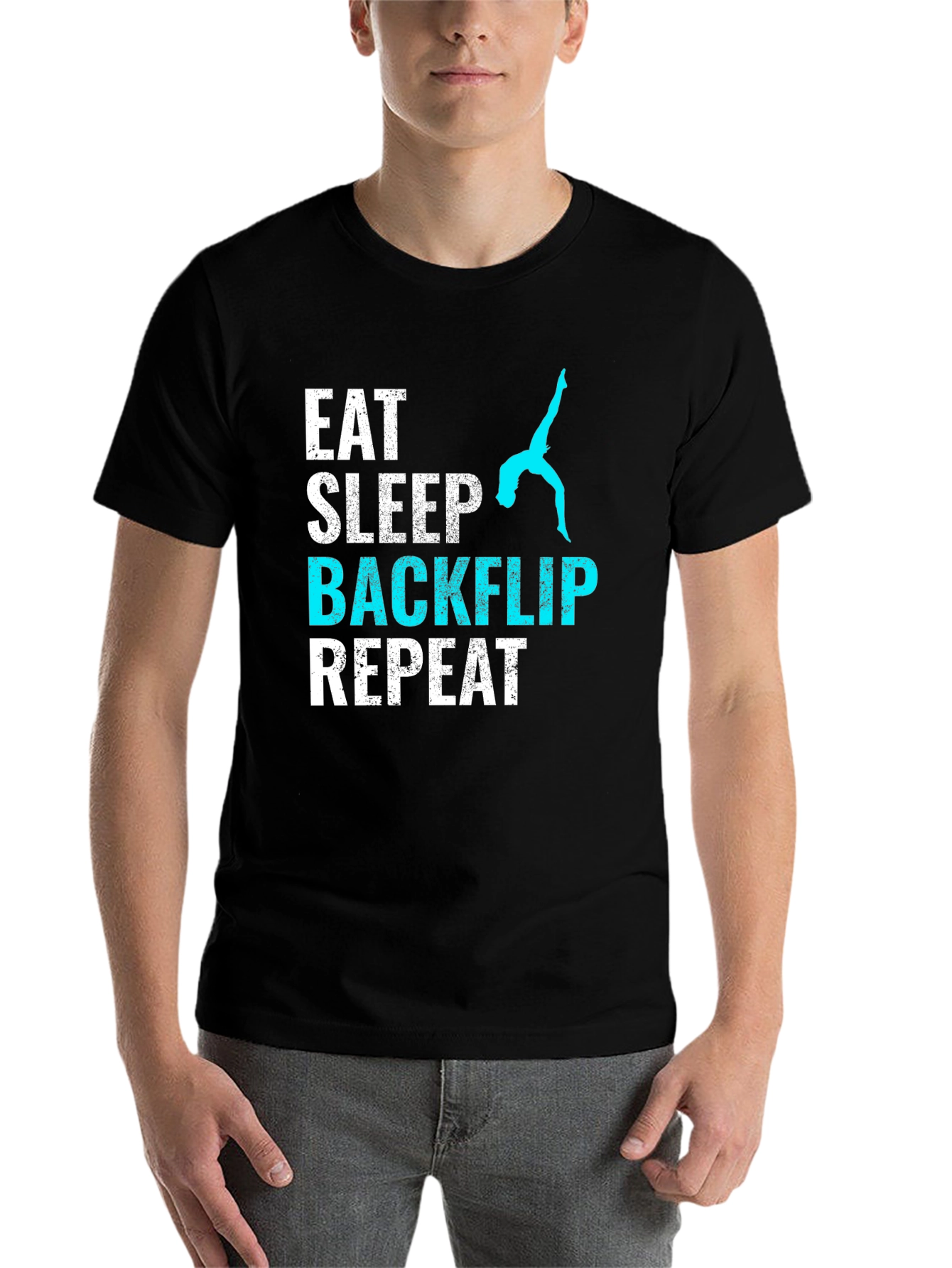 Black Eat Sleep Backflip Repeat T-Shirt - Gymnast Tee view 7